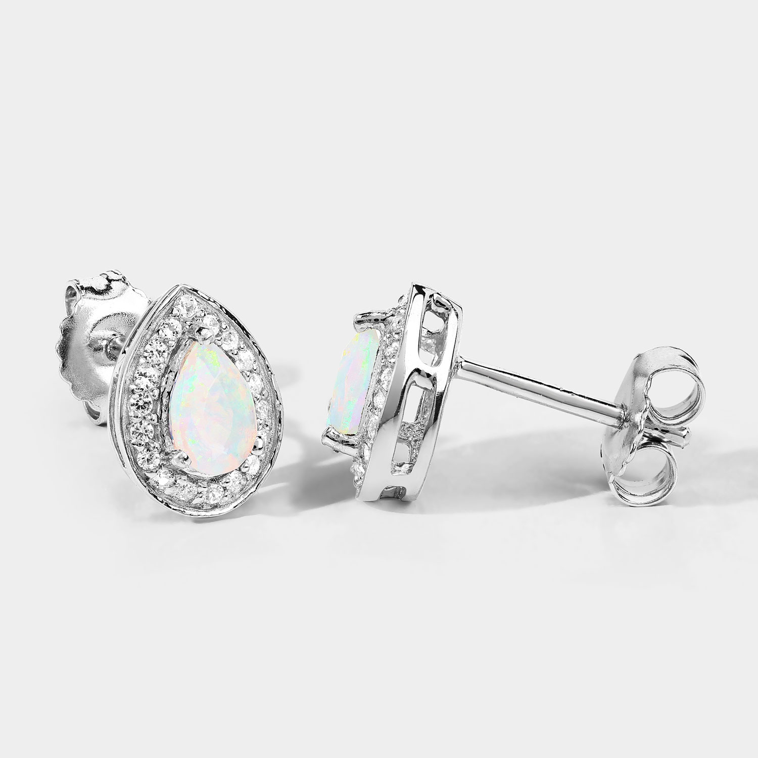 0.71 Carat Genuine Ethiopian Opal and Created White Sapphire .925 Sterling Silver Earrings