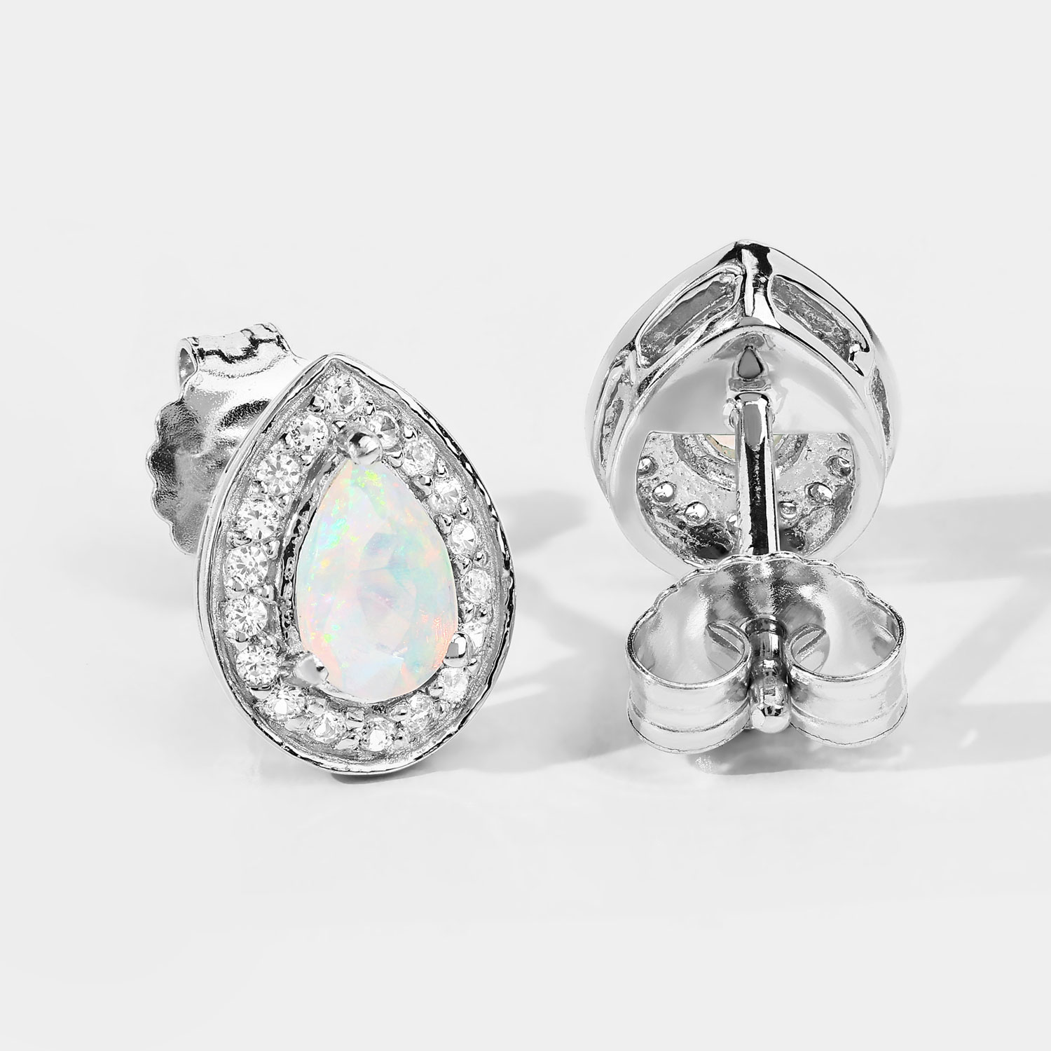 0.71 Carat Genuine Ethiopian Opal and Created White Sapphire .925 Sterling Silver Earrings