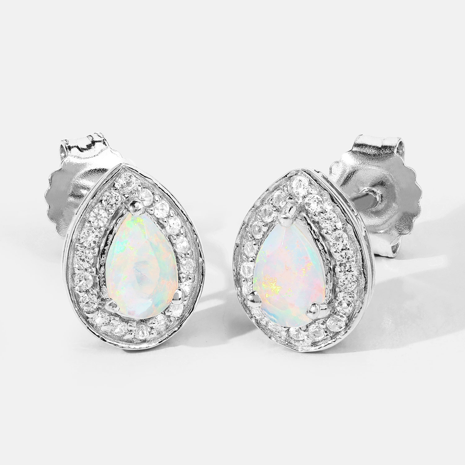 0.71 Carat Genuine Ethiopian Opal and Created White Sapphire .925 Sterling Silver Earrings