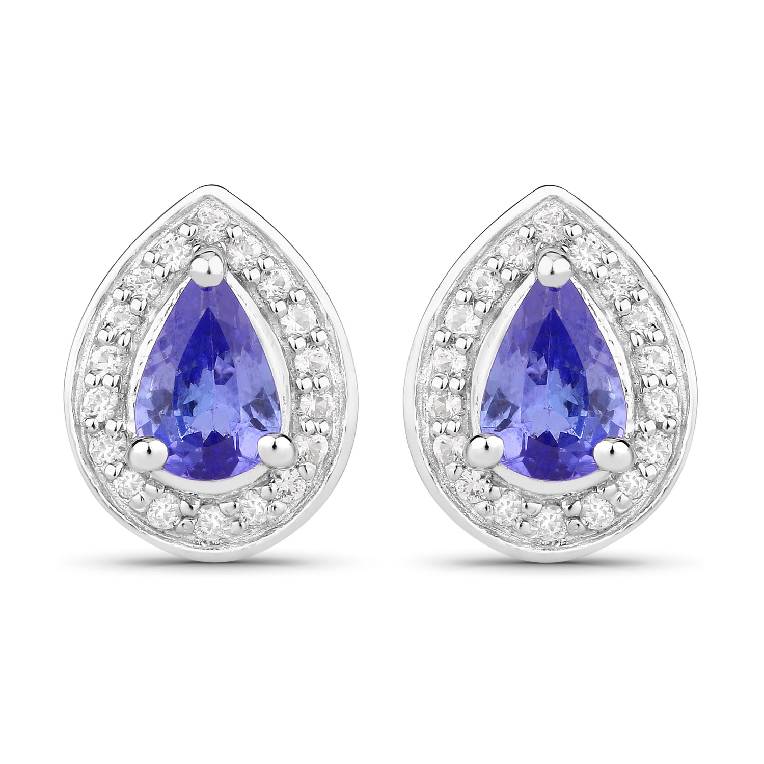 0.95 Carat Genuine Tanzanite and Created White Sapphire .925 Sterling Silver Earrings