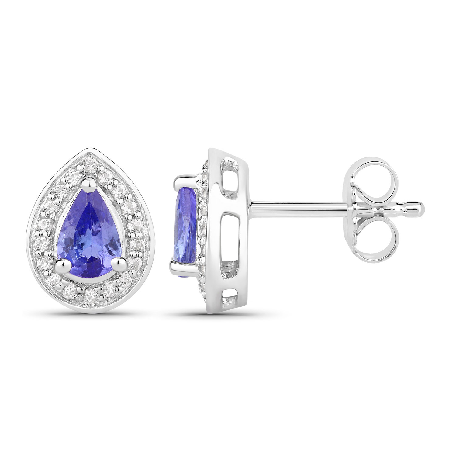 0.95 Carat Genuine Tanzanite and Created White Sapphire .925 Sterling Silver Earrings