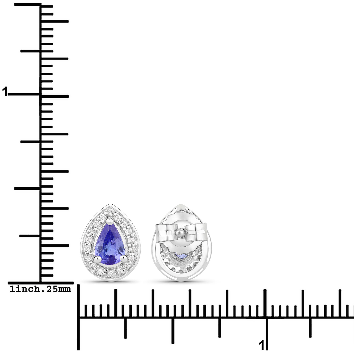 0.95 Carat Genuine Tanzanite and Created White Sapphire .925 Sterling Silver Earrings
