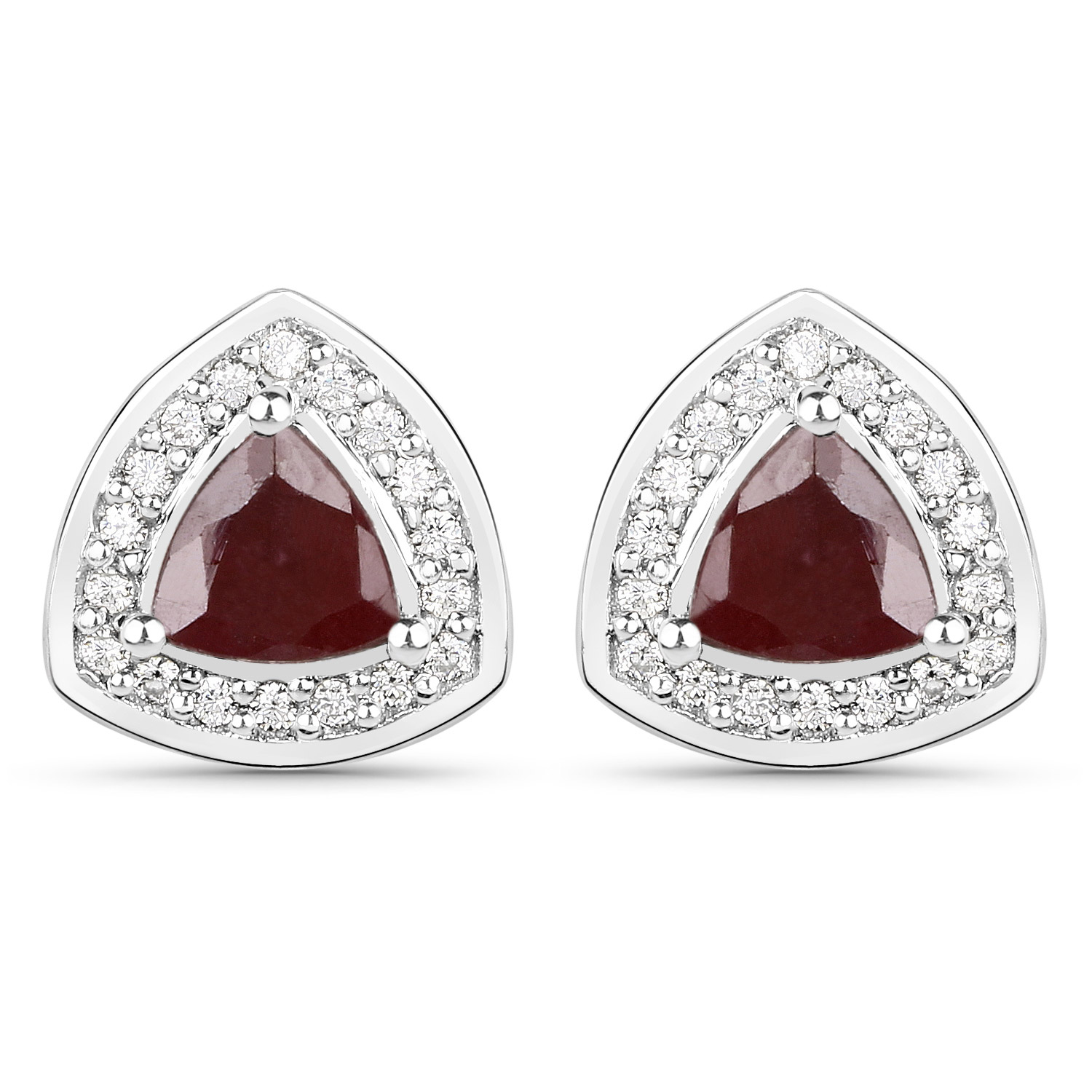 1.20 Carat Genuine Ruby and White Topaz .925 Sterling Silver Earrings