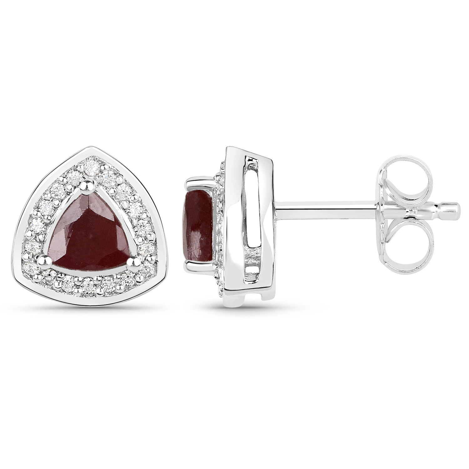 1.20 Carat Genuine Ruby and White Topaz .925 Sterling Silver Earrings