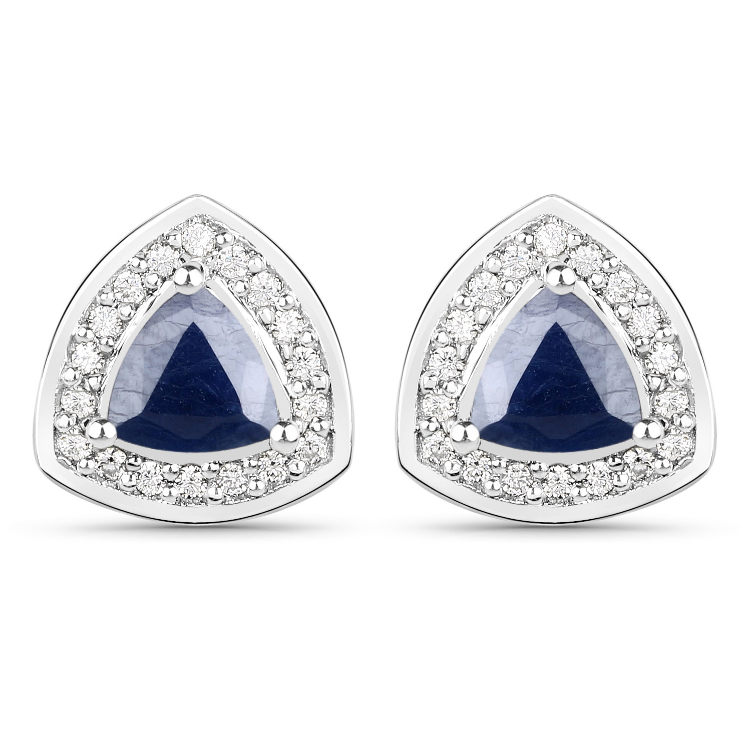 1.10 Carat Genuine Blue Sapphire and White Topaz .925 Sterling Silver Earrings