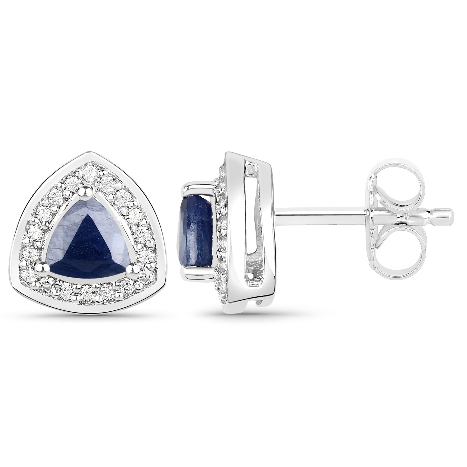 1.10 Carat Genuine Blue Sapphire and White Topaz .925 Sterling Silver Earrings