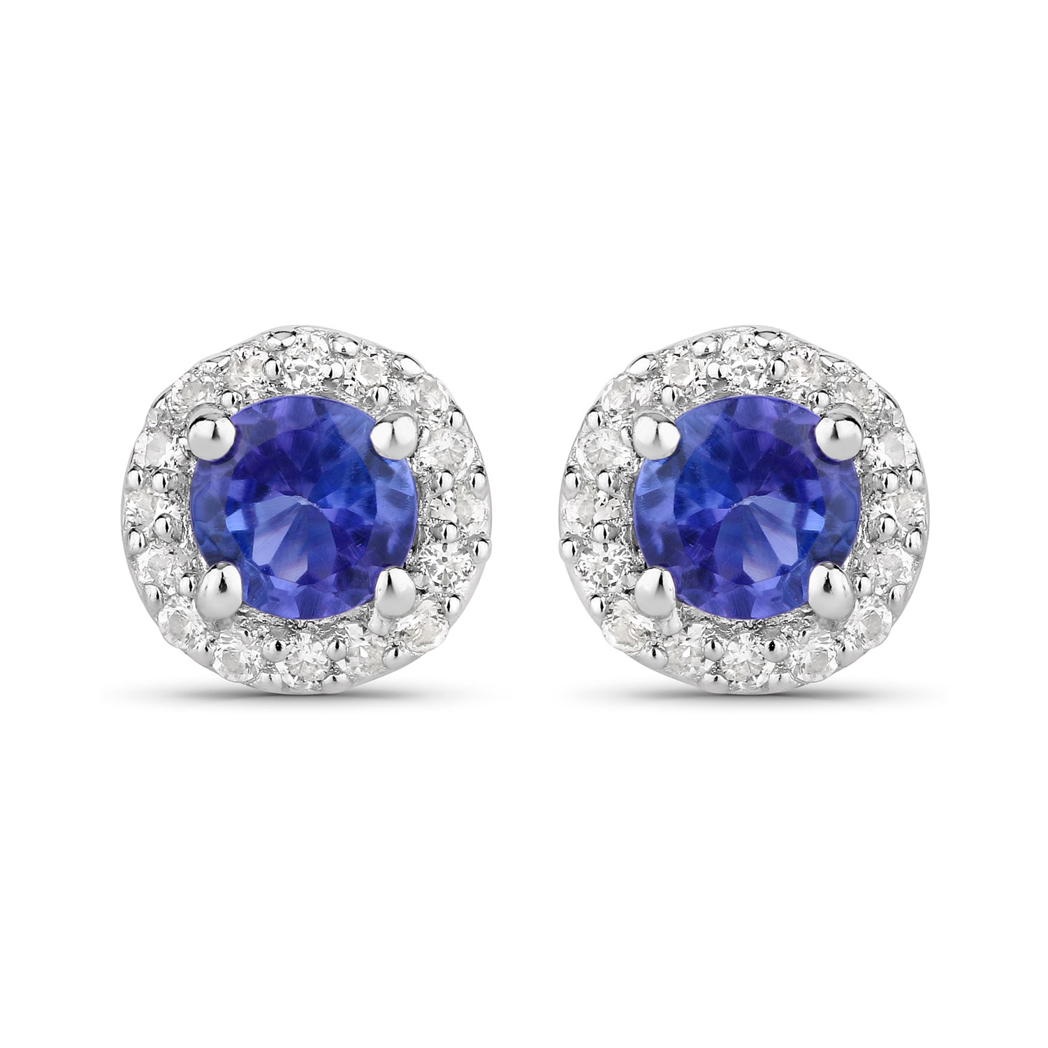 0.63 Carat Genuine Tanzanite and Created White Sapphire .925 Sterling Silver Earrings
