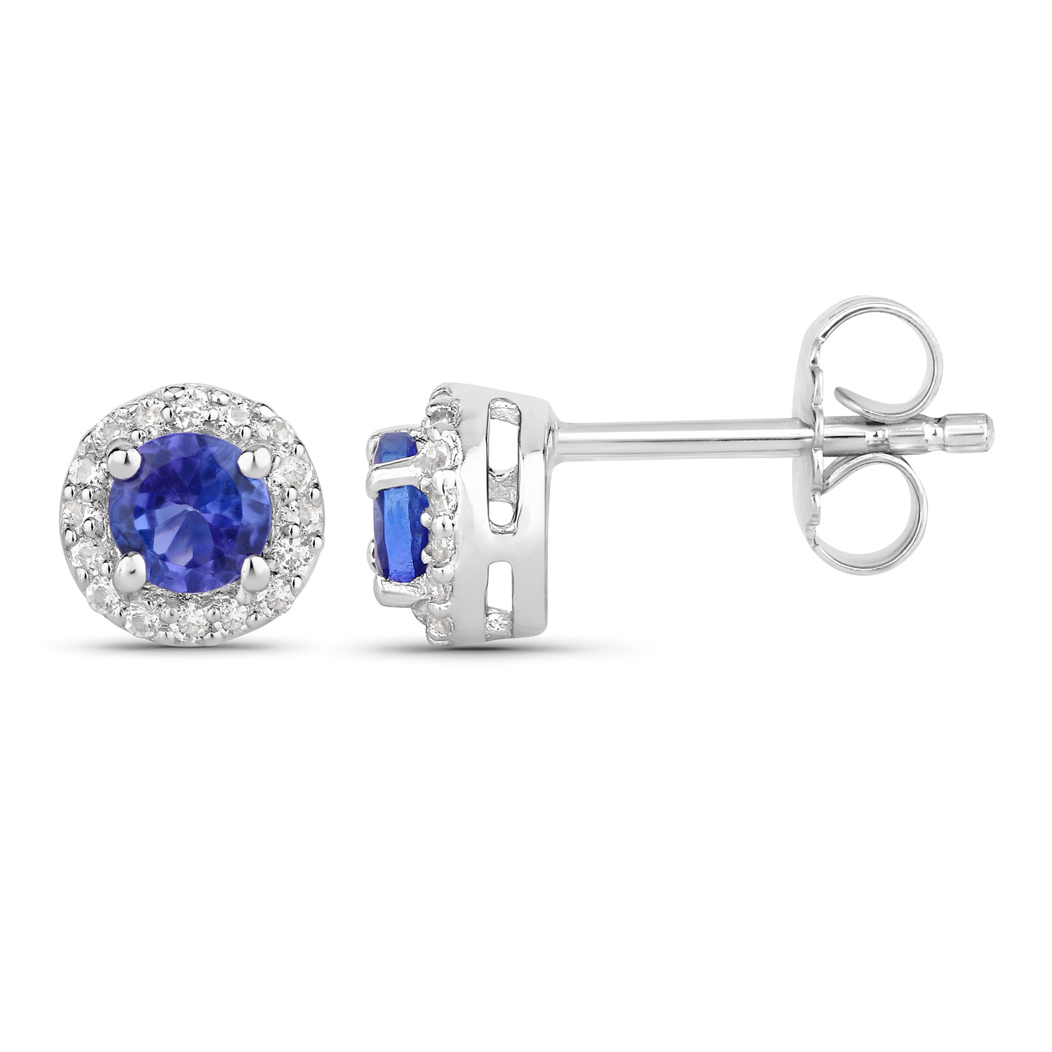 0.63 Carat Genuine Tanzanite and Created White Sapphire .925 Sterling Silver Earrings