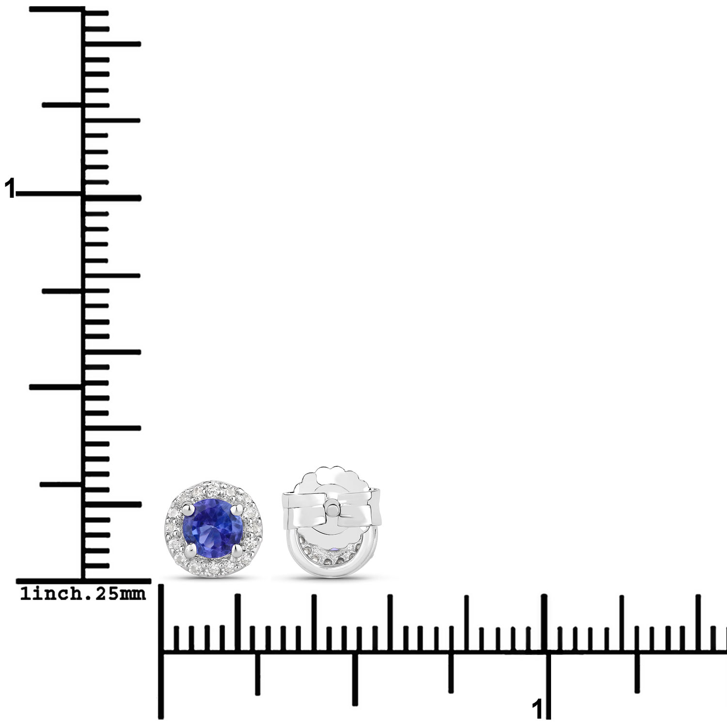 0.63 Carat Genuine Tanzanite and Created White Sapphire .925 Sterling Silver Earrings