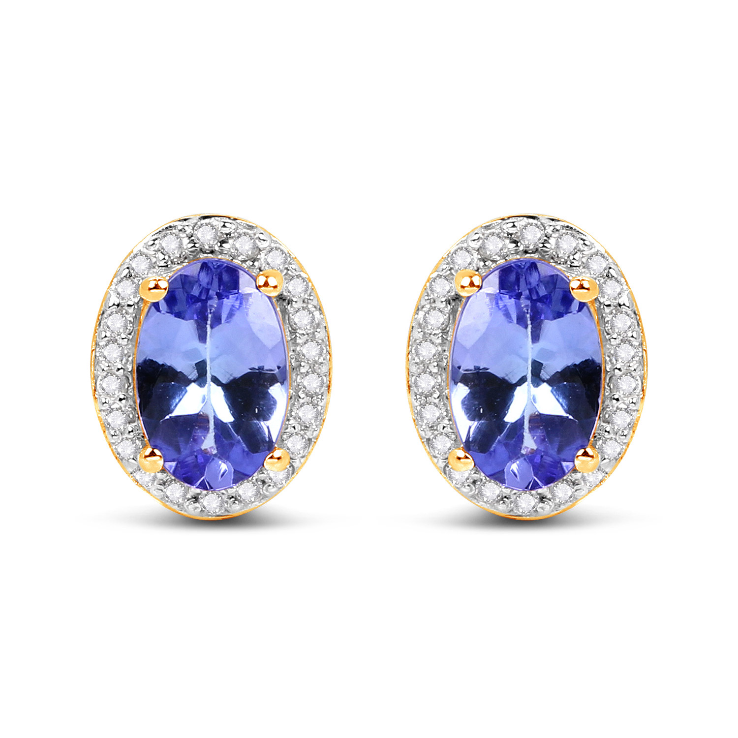 0.97 Carat Genuine Tanzanite and White Diamond 14K Yellow Gold Earrings