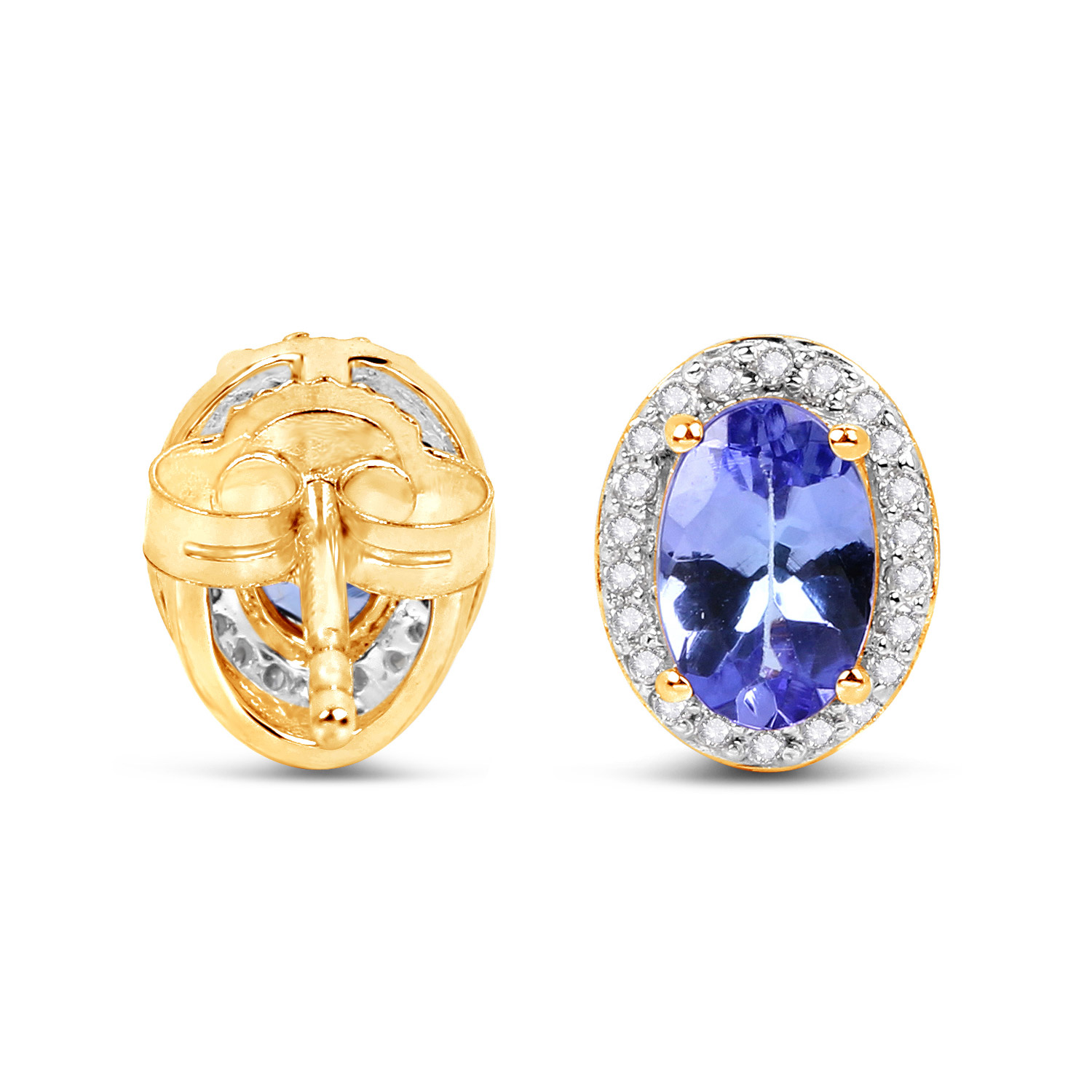0.97 Carat Genuine Tanzanite and White Diamond 14K Yellow Gold Earrings