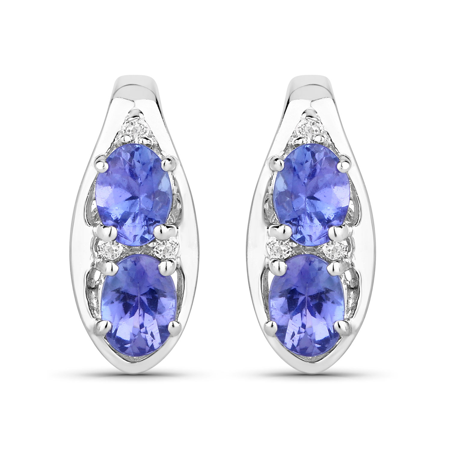 0.71 Carat Genuine Tanzanite and Created White Sapphire .925 Sterling Silver Earrings