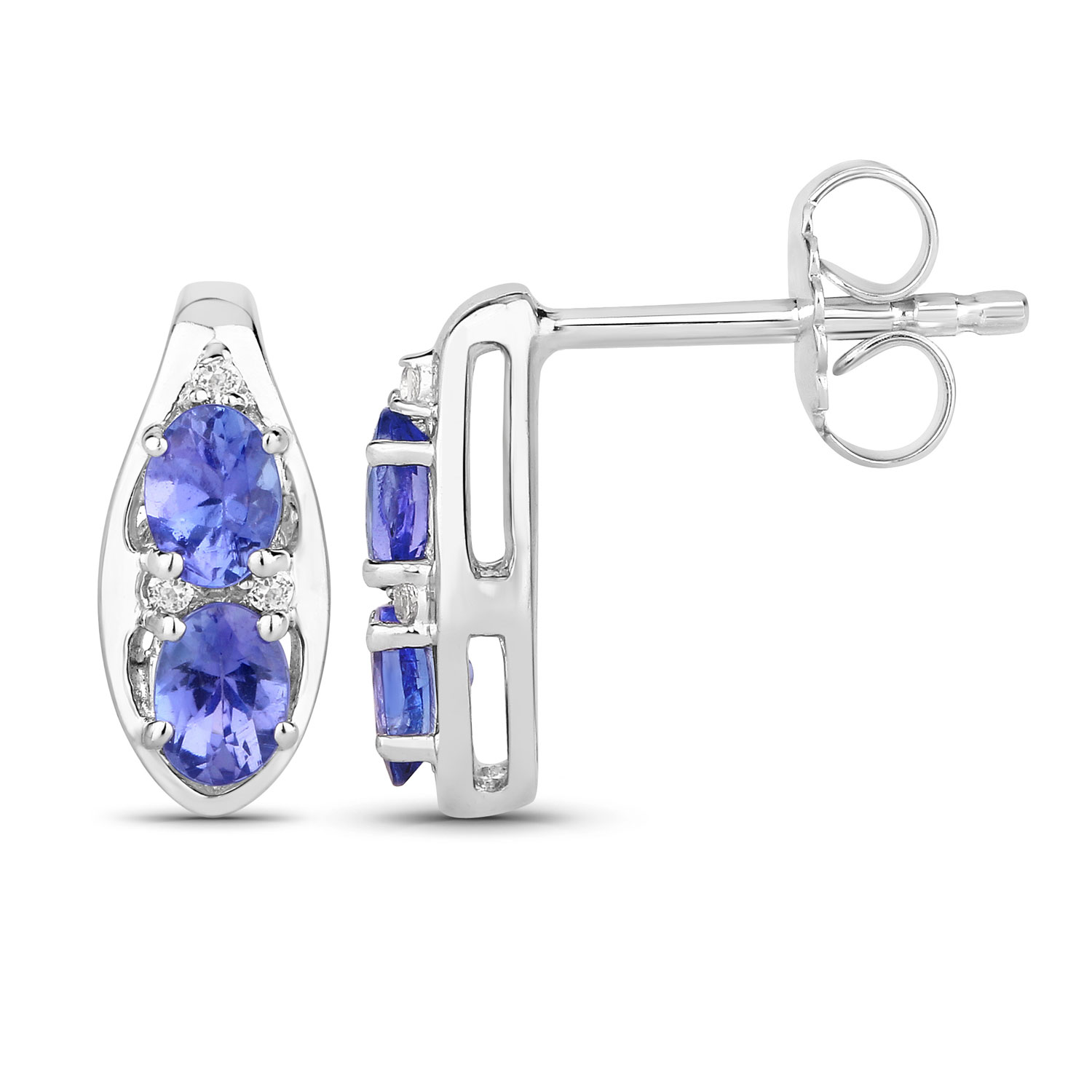 0.71 Carat Genuine Tanzanite and Created White Sapphire .925 Sterling Silver Earrings
