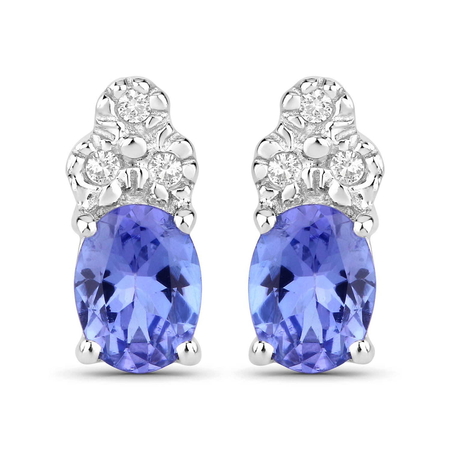 0.69 Carat Genuine Tanzanite and Created White Sapphire .925 Sterling Silver Earrings