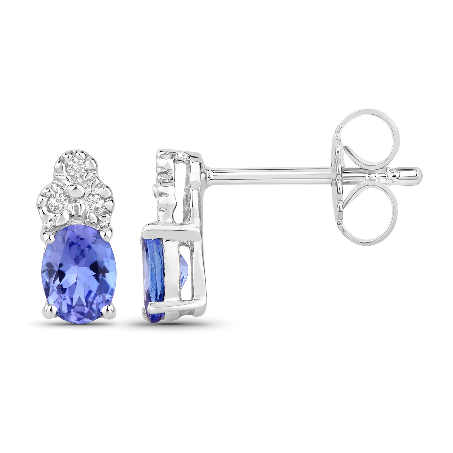 0.69 Carat Genuine Tanzanite and Created White Sapphire .925 Sterling Silver Earrings