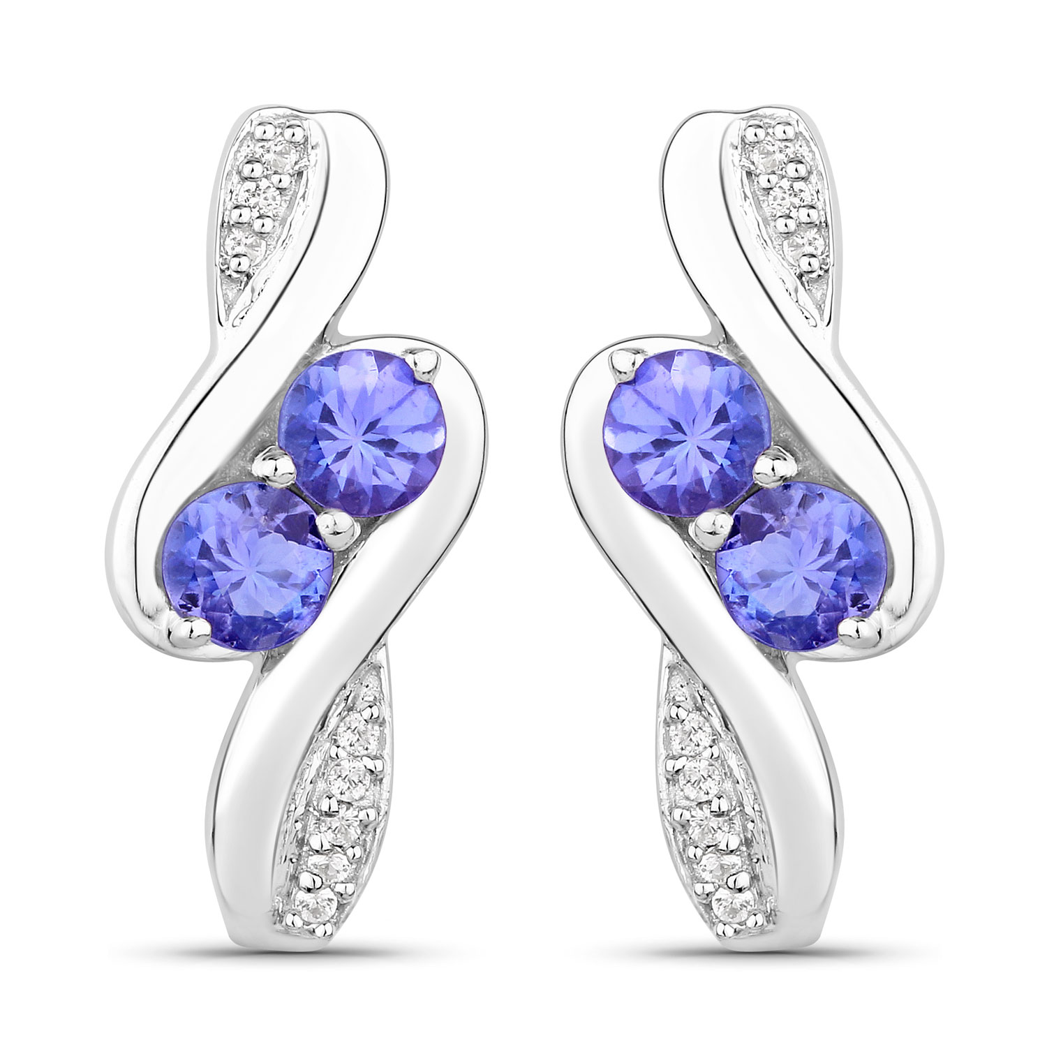 1.00 Carat Genuine Tanzanite and Created White Sapphire .925 Sterling Silver Earrings