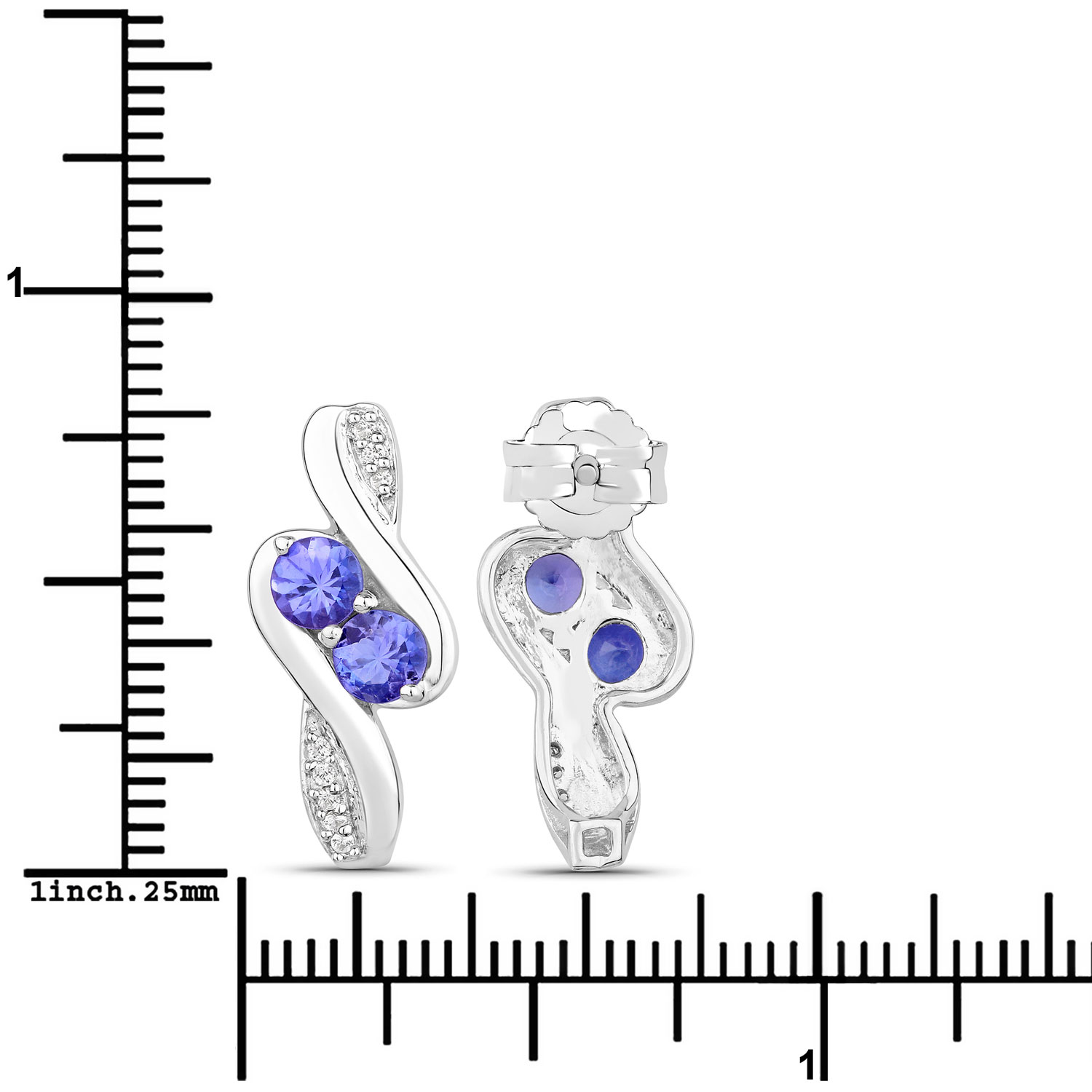 1.00 Carat Genuine Tanzanite and Created White Sapphire .925 Sterling Silver Earrings