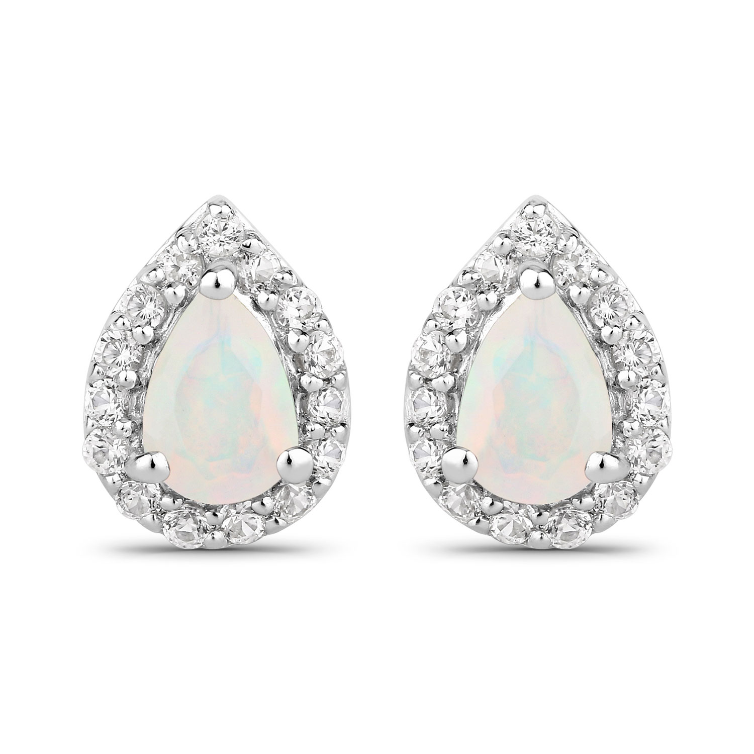 1.10 Carat Genuine Ethiopian Opal and Created White Sapphire .925 Sterling Silver Earrings