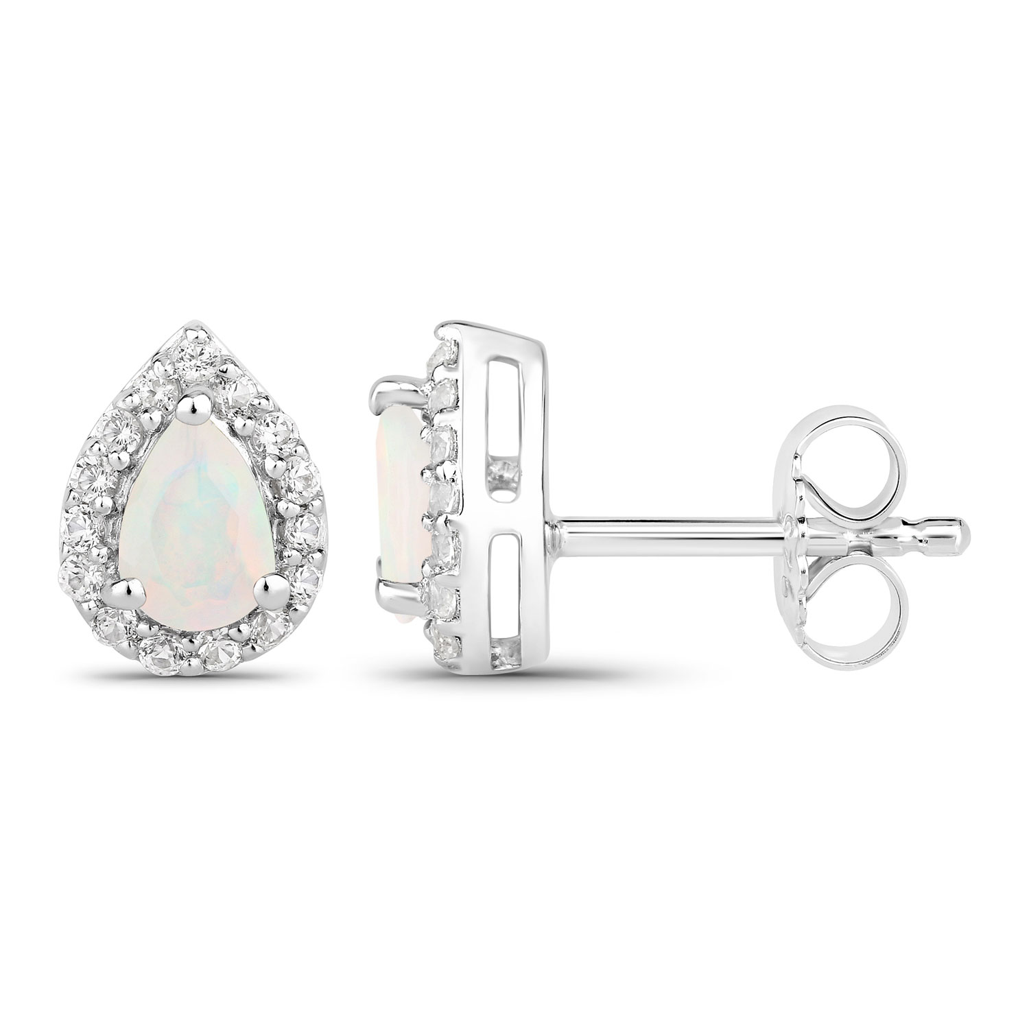 1.10 Carat Genuine Ethiopian Opal and Created White Sapphire .925 Sterling Silver Earrings
