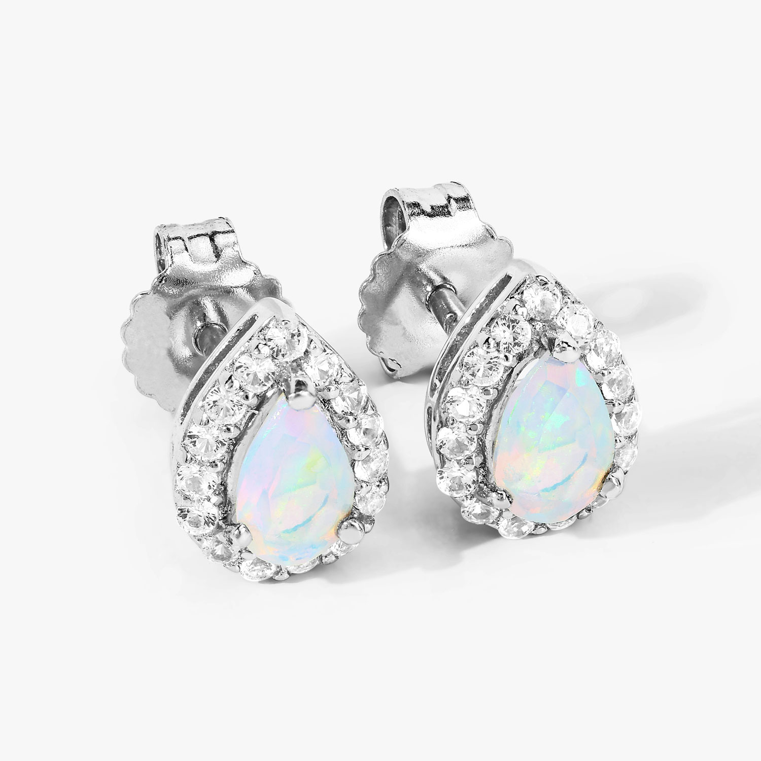 1.10 Carat Genuine Ethiopian Opal and Created White Sapphire .925 Sterling Silver Earrings