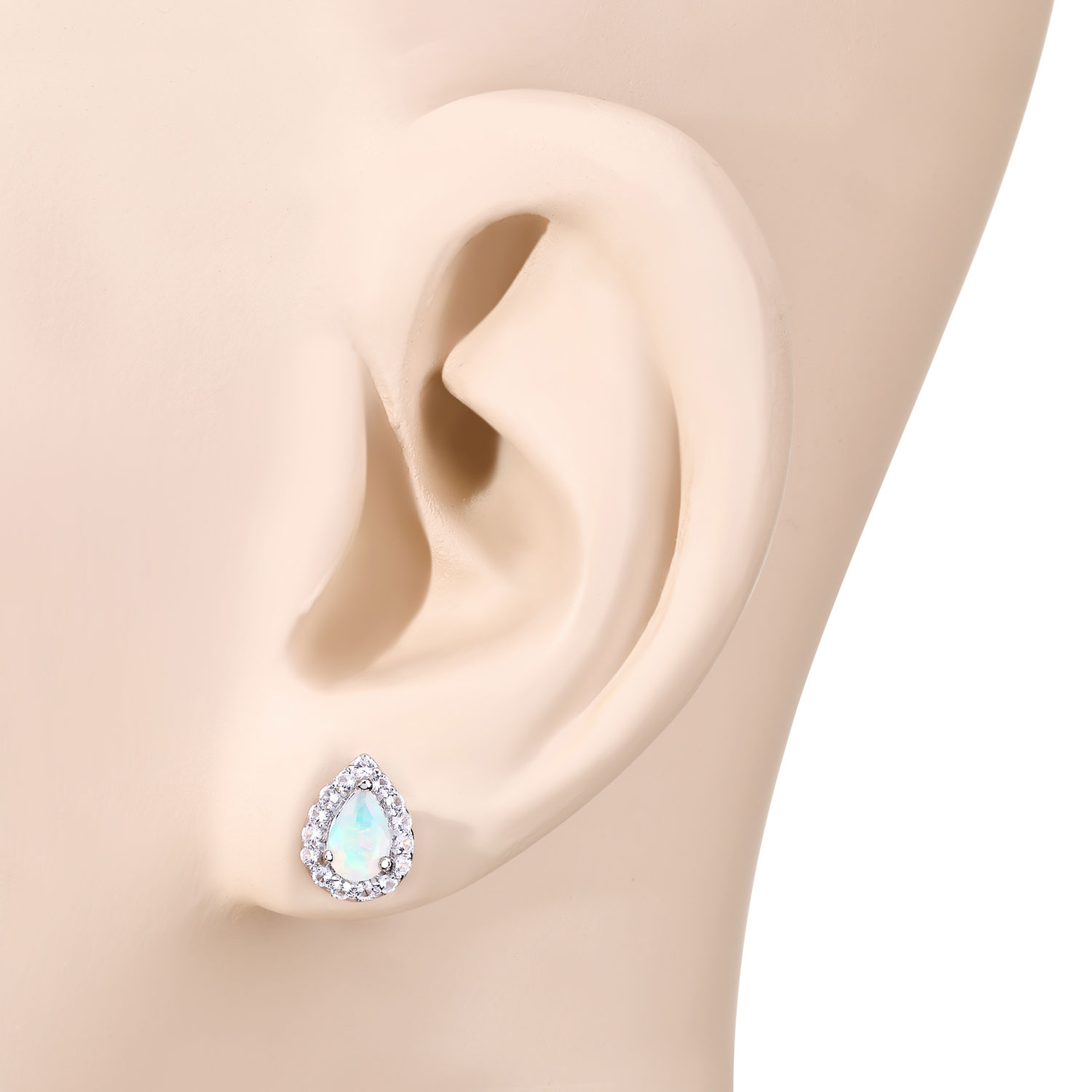 1.10 Carat Genuine Ethiopian Opal and Created White Sapphire .925 Sterling Silver Earrings