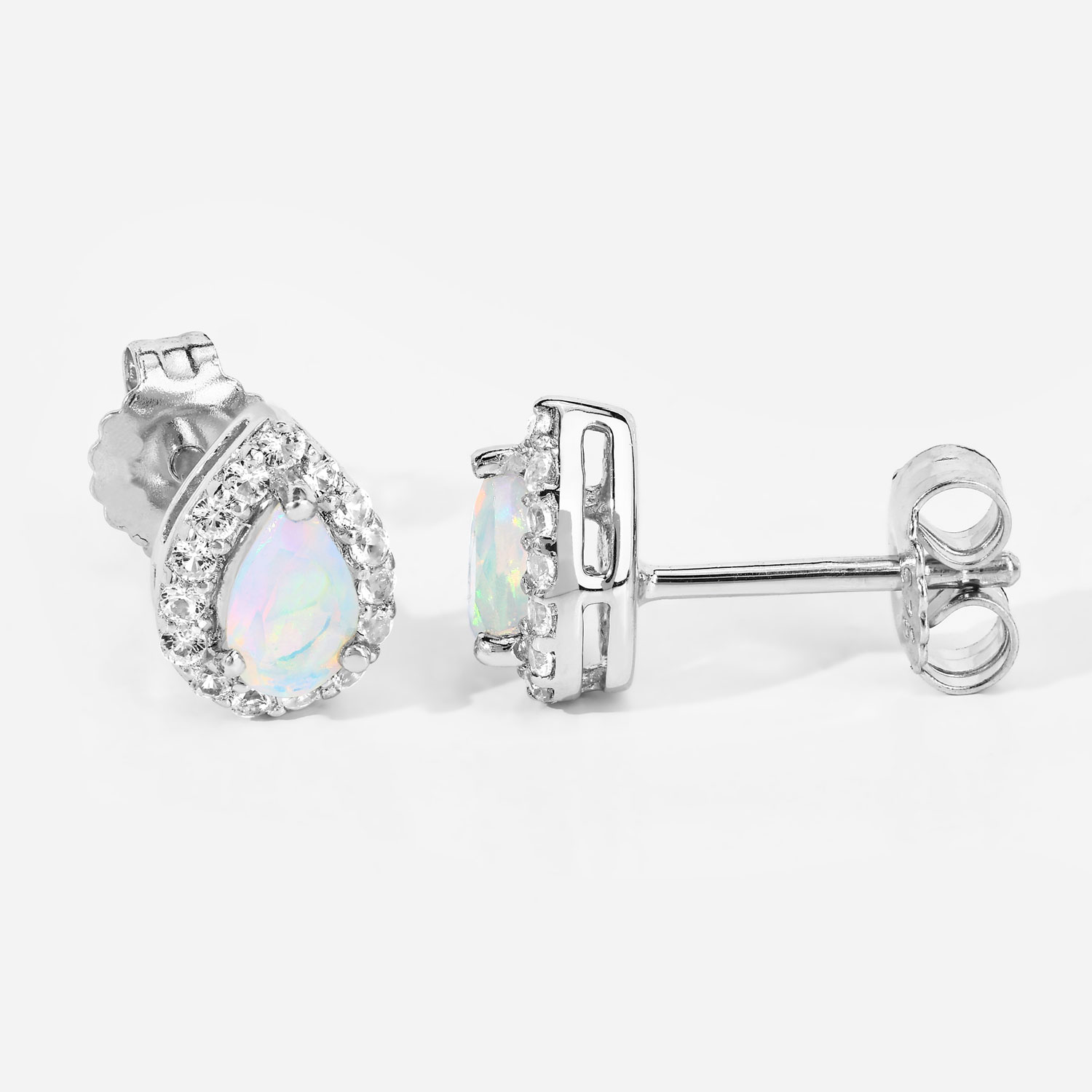 1.10 Carat Genuine Ethiopian Opal and Created White Sapphire .925 Sterling Silver Earrings