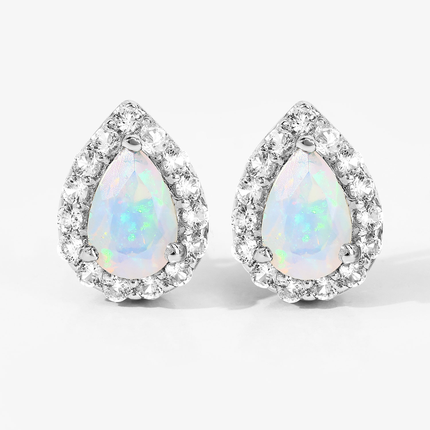 1.10 Carat Genuine Ethiopian Opal and Created White Sapphire .925 Sterling Silver Earrings