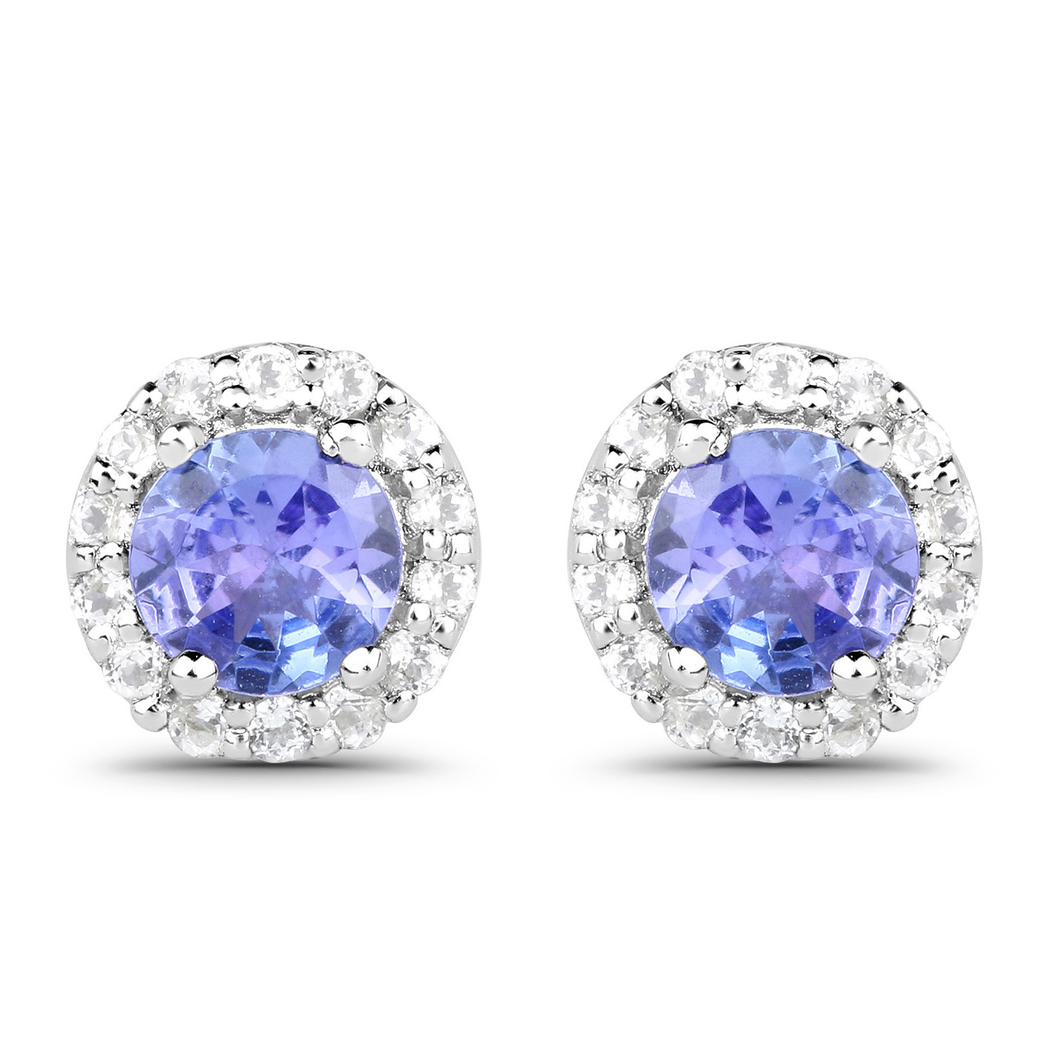 1.36 Carat Genuine Tanzanite and White Topaz .925 Sterling Silver Earrings