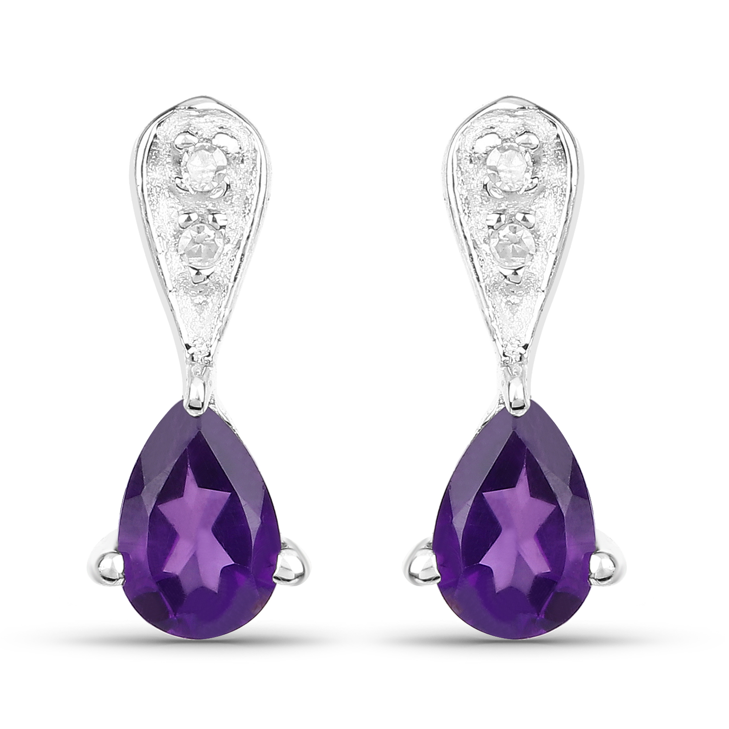 0.77 Carat Genuine Amethyst and White Diamond .925 Sterling Silver Earrings