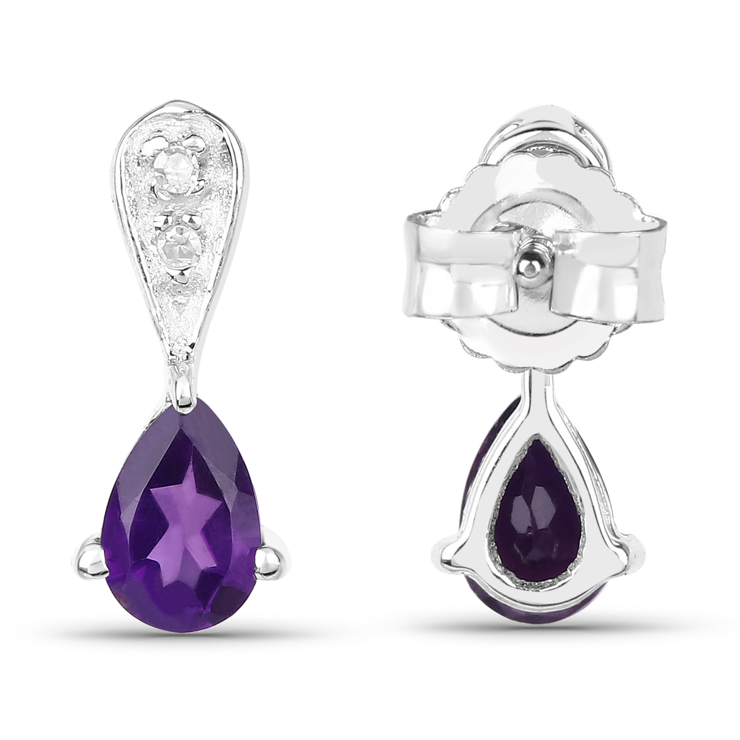 0.77 Carat Genuine Amethyst and White Diamond .925 Sterling Silver Earrings