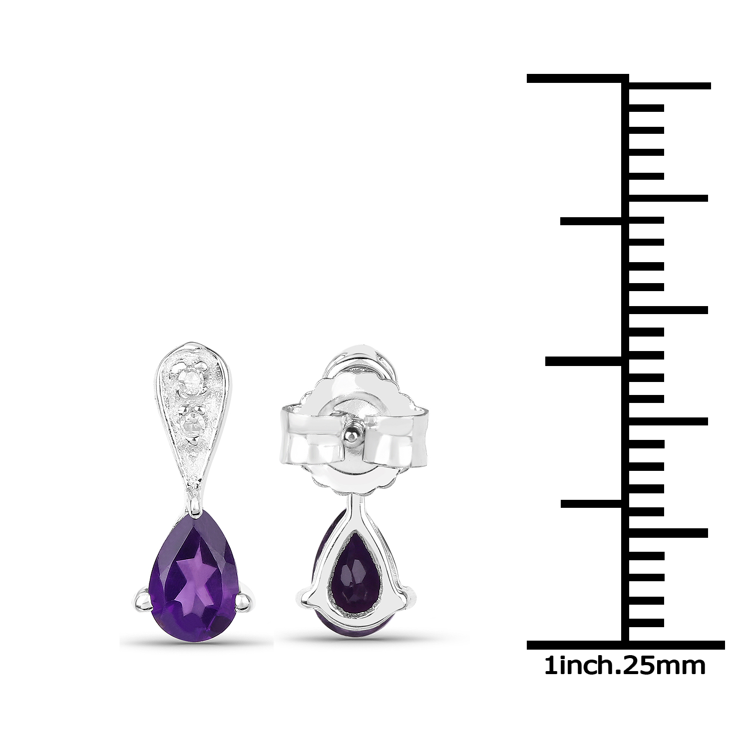 0.77 Carat Genuine Amethyst and White Diamond .925 Sterling Silver Earrings