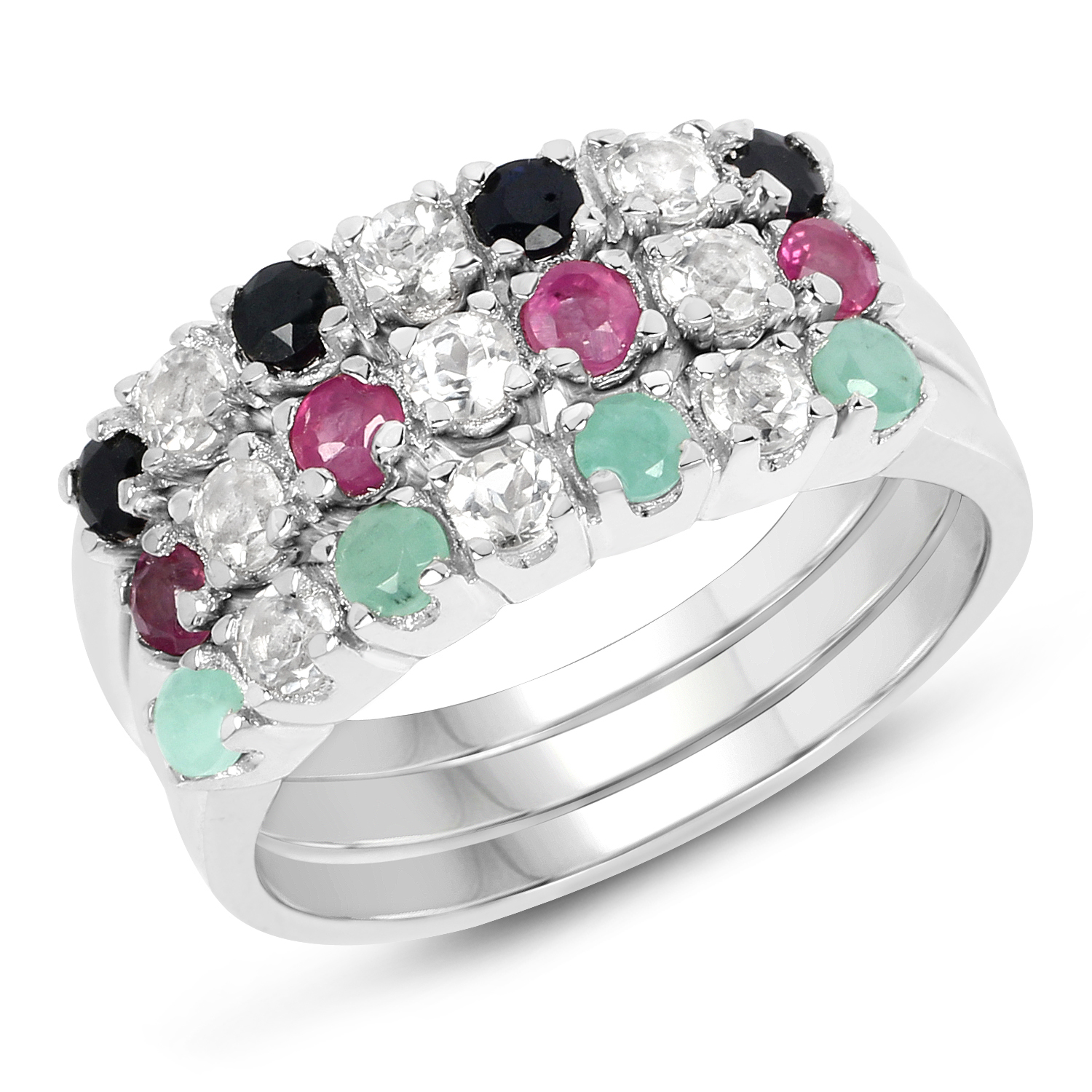 1.58 Carat Genuine Multi Stone .925 Sterling Silver Ring