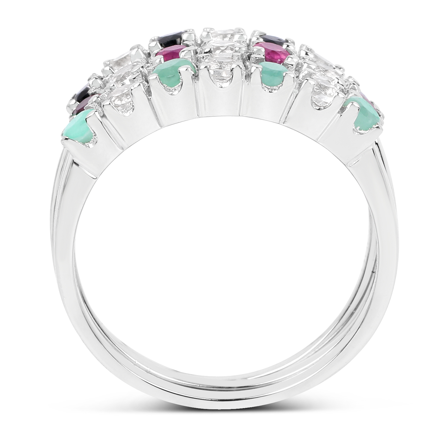 1.58 Carat Genuine Multi Stone .925 Sterling Silver Ring