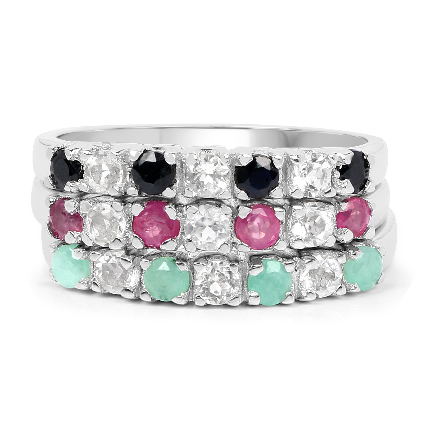 1.58 Carat Genuine Multi Stone .925 Sterling Silver Ring