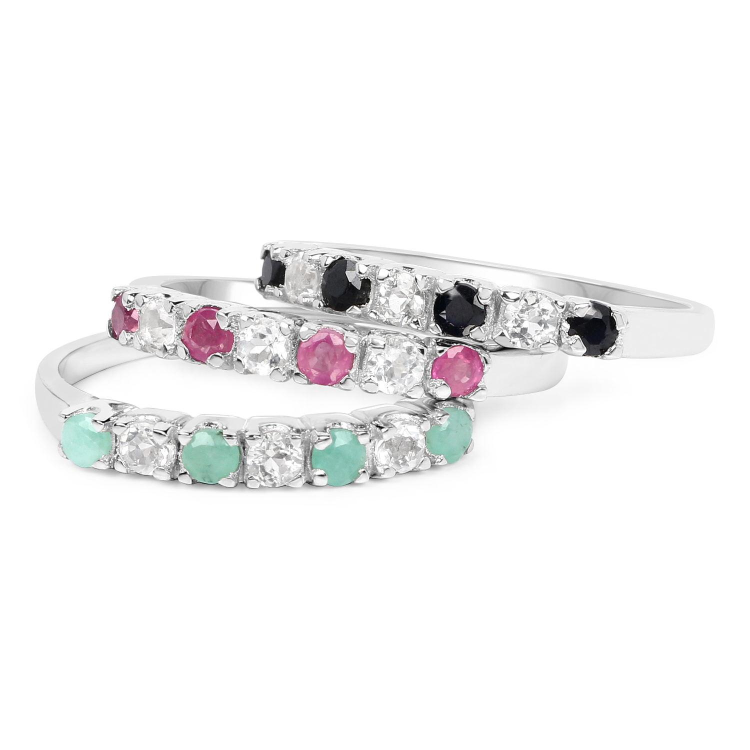 1.58 Carat Genuine Multi Stone .925 Sterling Silver Ring