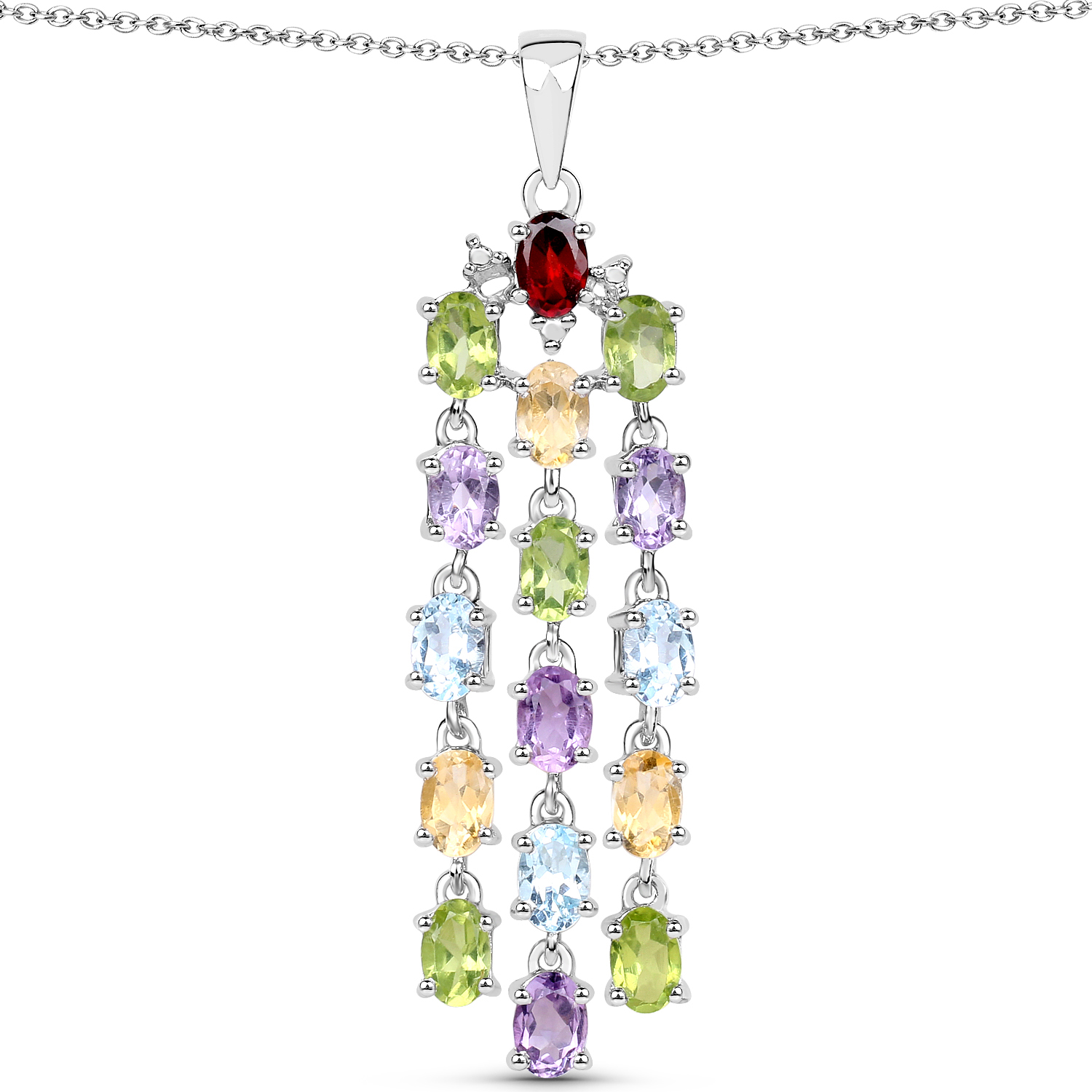 7.16 Carat Genuine Multi Stones .925 Sterling Silver Pendant