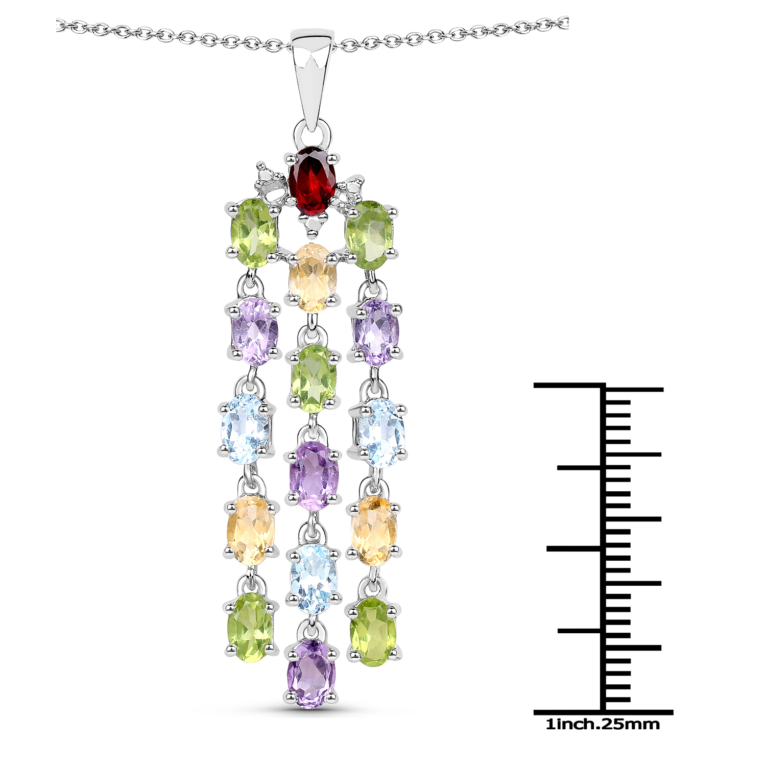 7.16 Carat Genuine Multi Stones .925 Sterling Silver Pendant