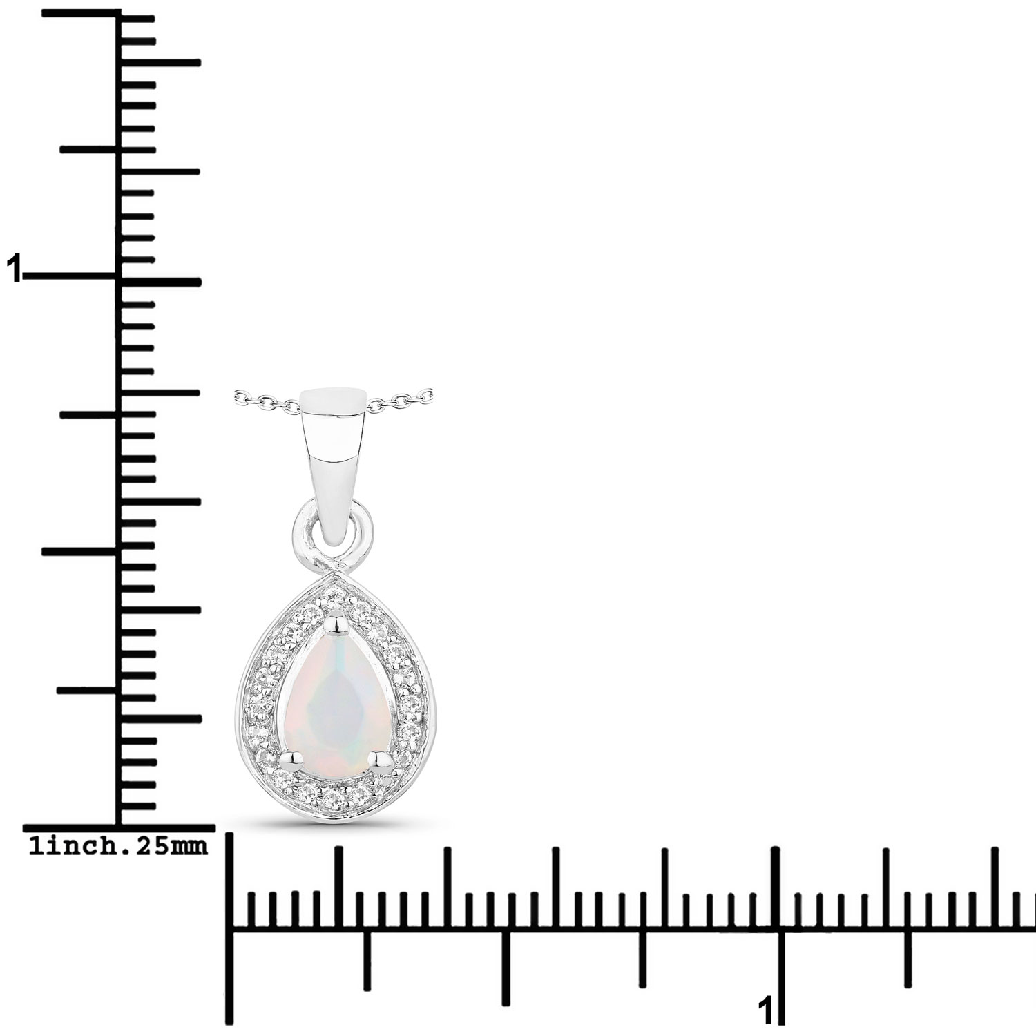 0.53 Carat Genuine Ethiopian Opal and Created White Sapphire .925 Sterling Silver Pendant