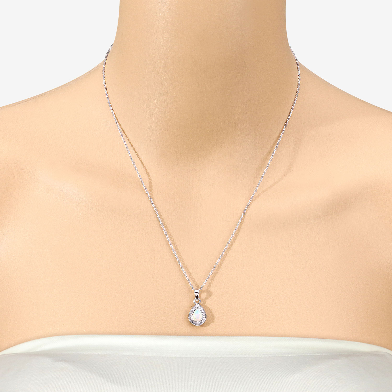 0.53 Carat Genuine Ethiopian Opal and Created White Sapphire .925 Sterling Silver Pendant