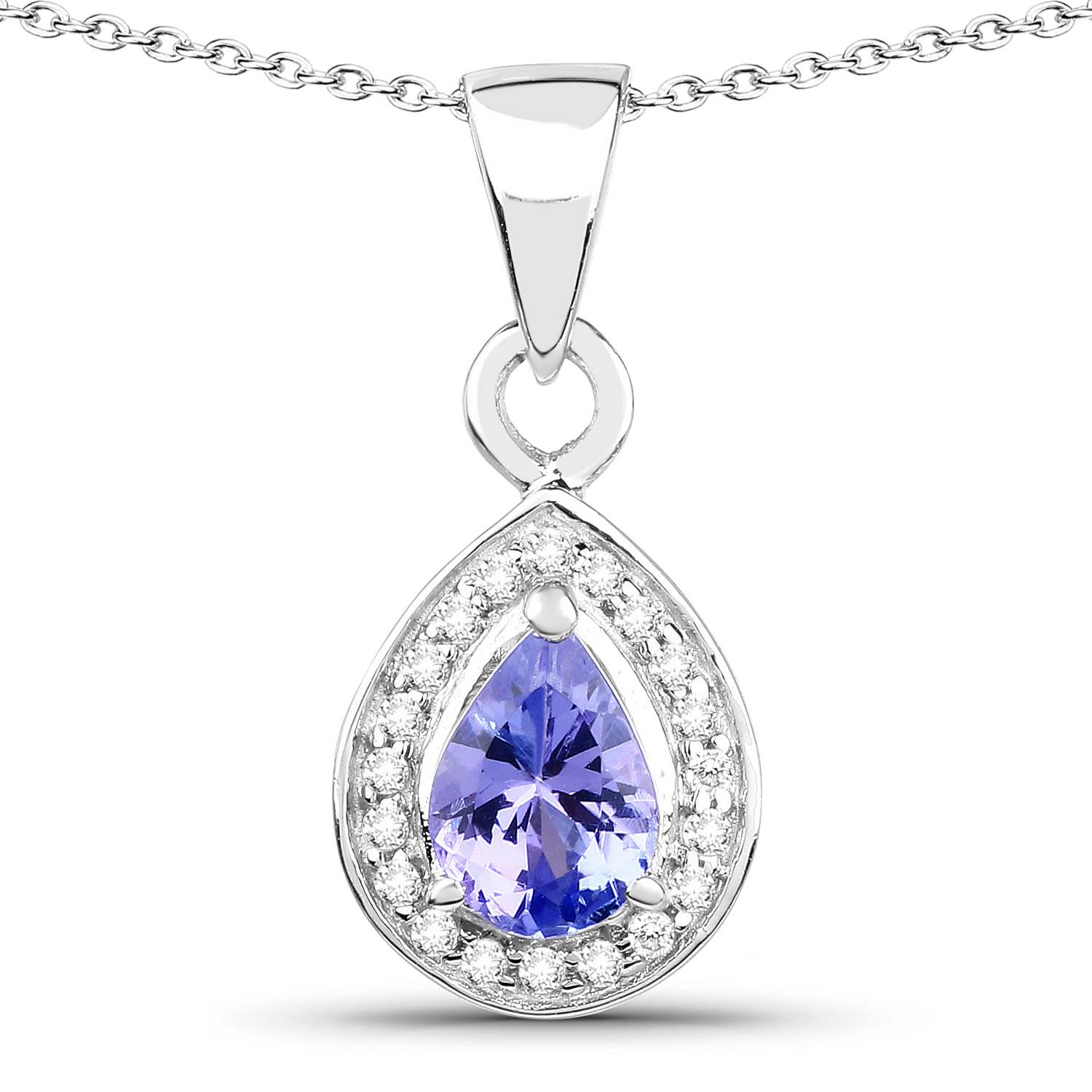 0.77 Carat Genuine Tanzanite and White Topaz .925 Sterling Silver Pendant