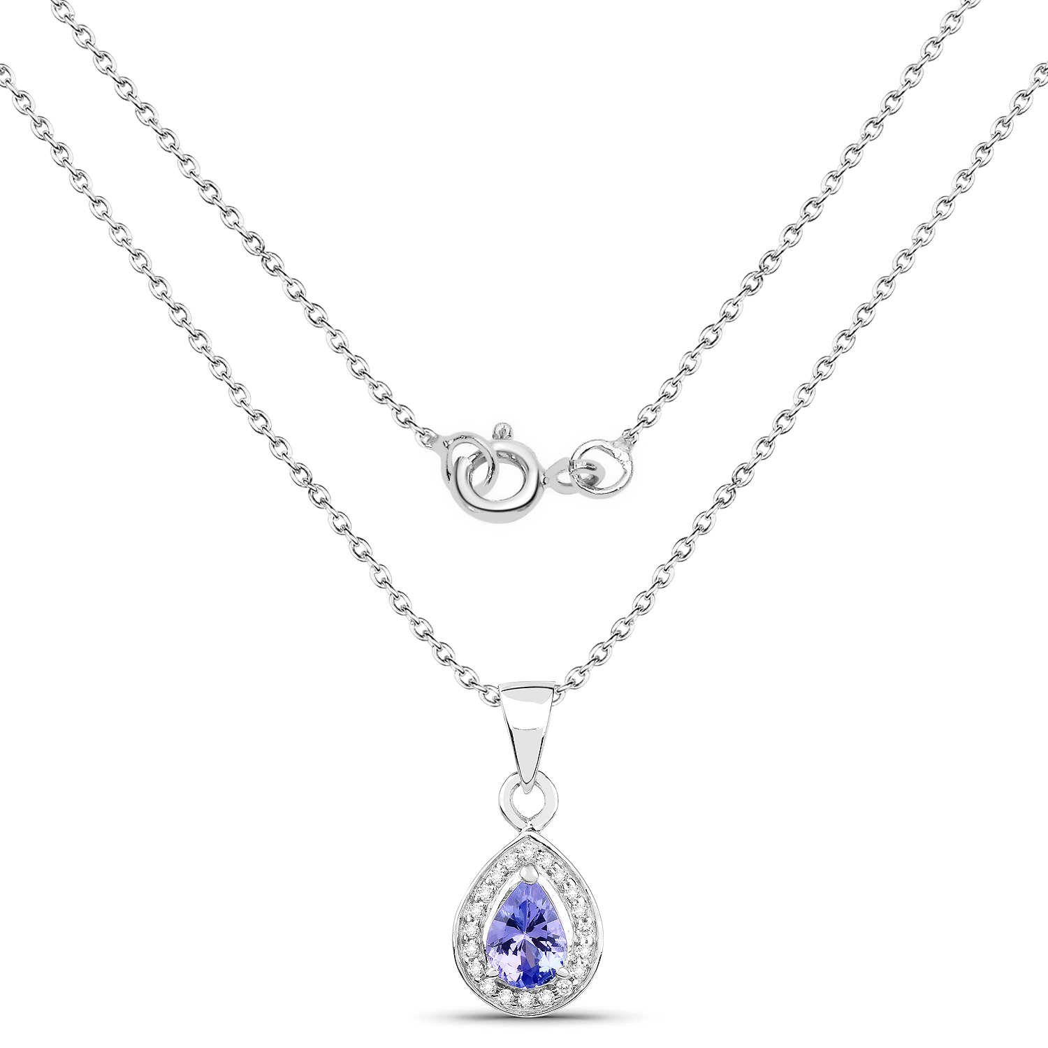 0.77 Carat Genuine Tanzanite and White Topaz .925 Sterling Silver Pendant