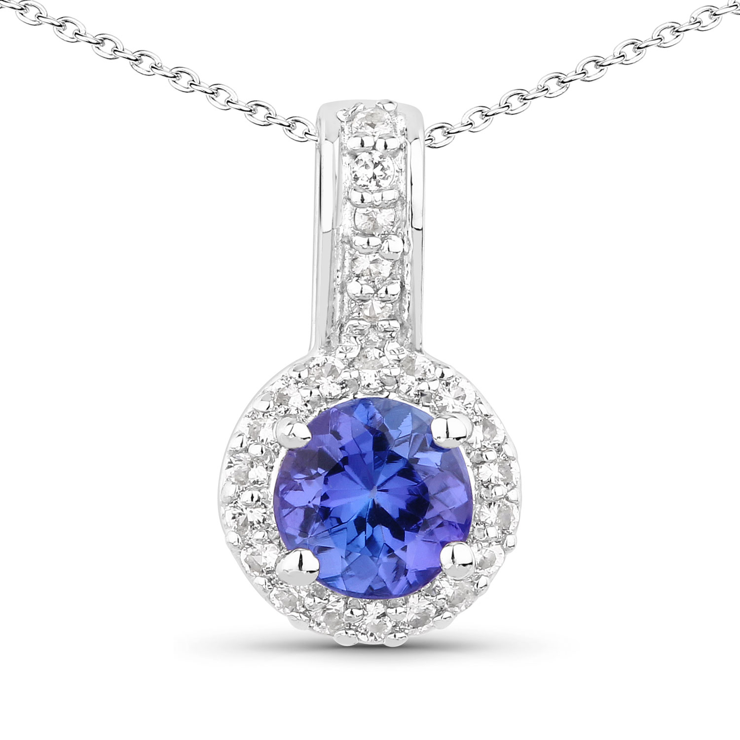 0.59 Carat Genuine Tanzanite and Created White Sapphire .925 Sterling Silver Pendant