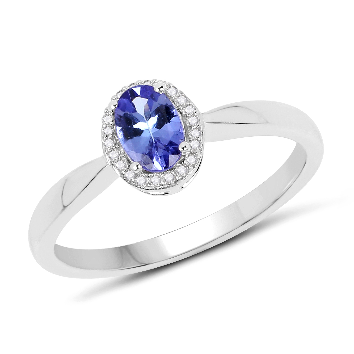 0.48 Carat Genuine Tanzanite and White Diamond 14K White Gold Pendant