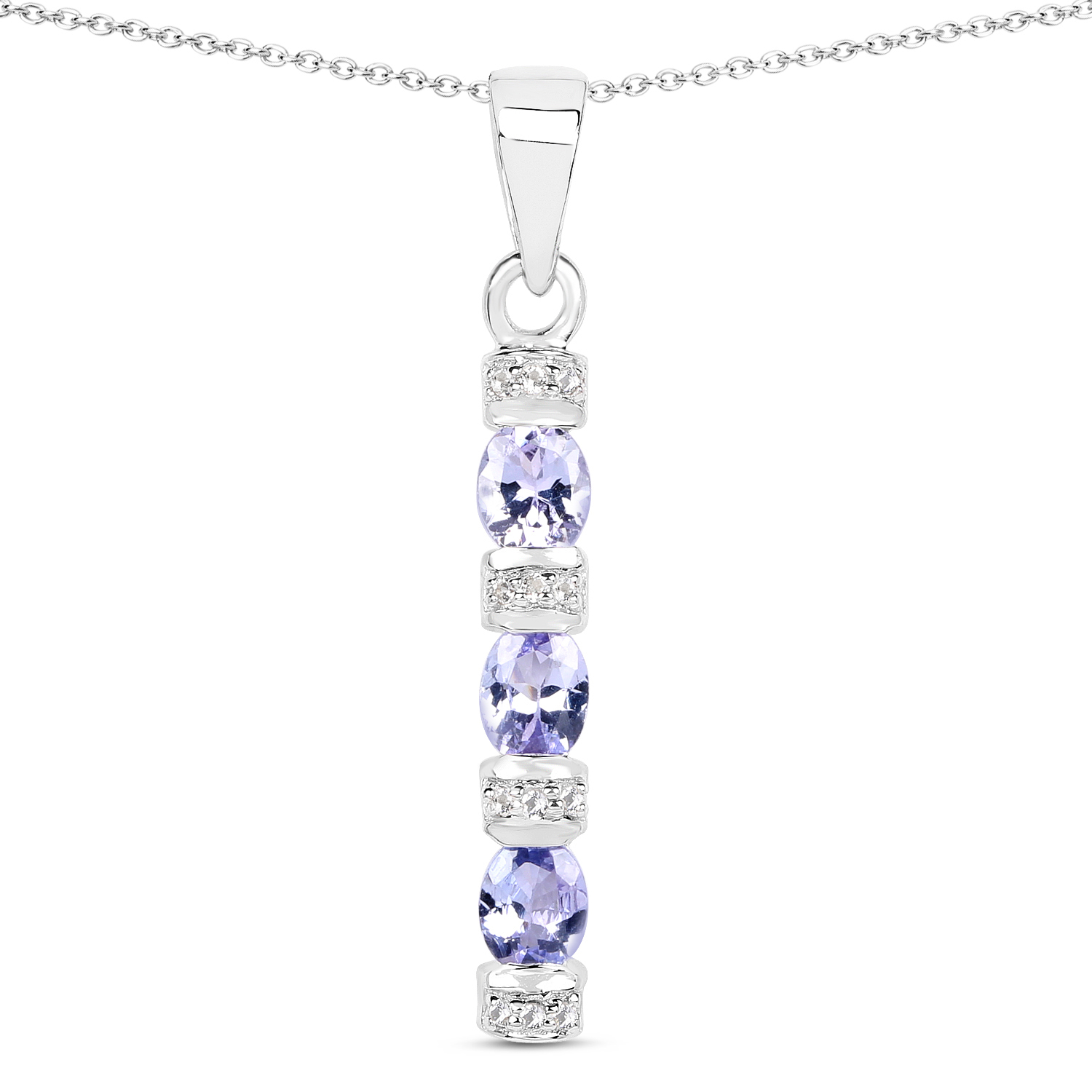 1.05 Carat Genuine Tanzanite and White Topaz .925 Sterling Silver Pendant