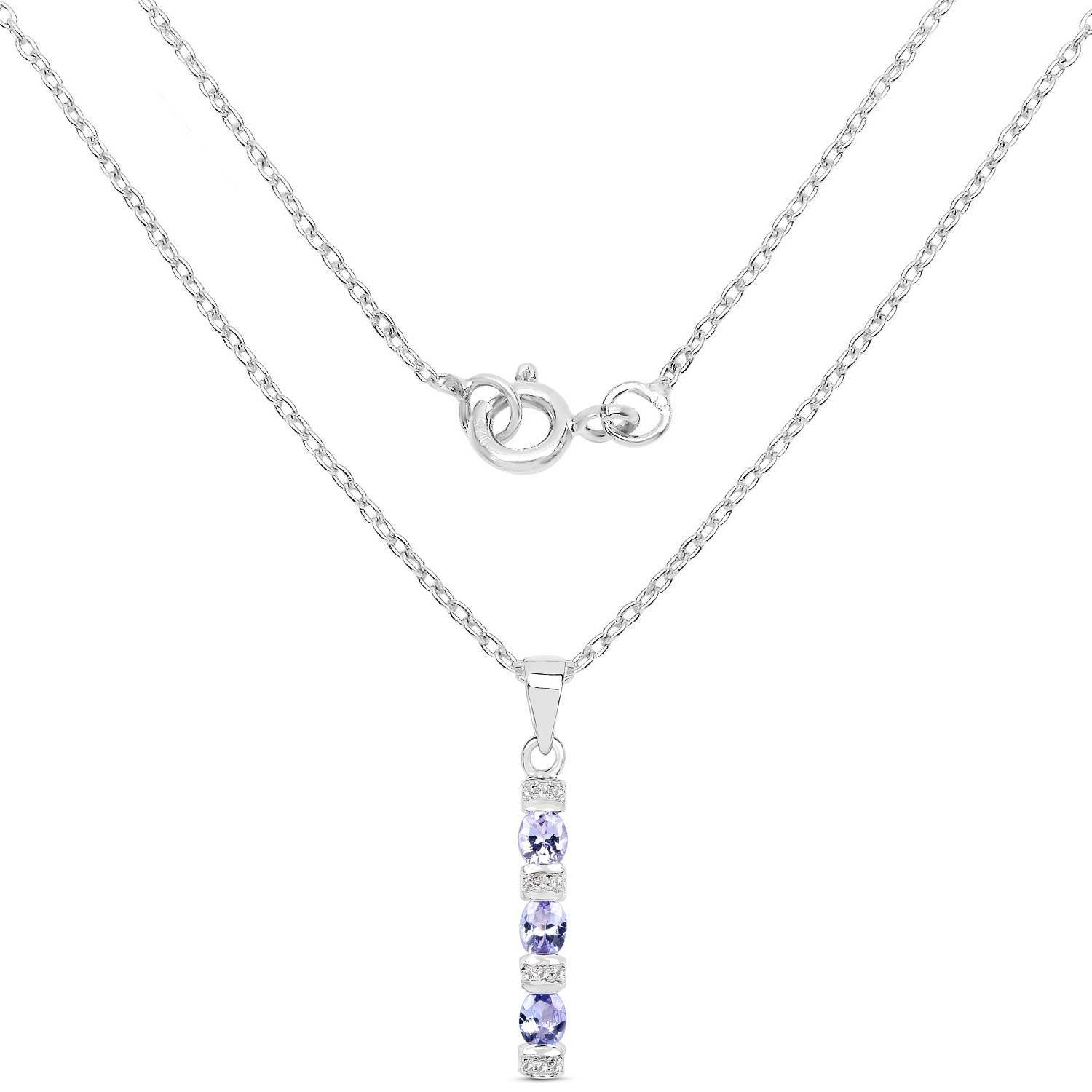 1.05 Carat Genuine Tanzanite and White Topaz .925 Sterling Silver Pendant