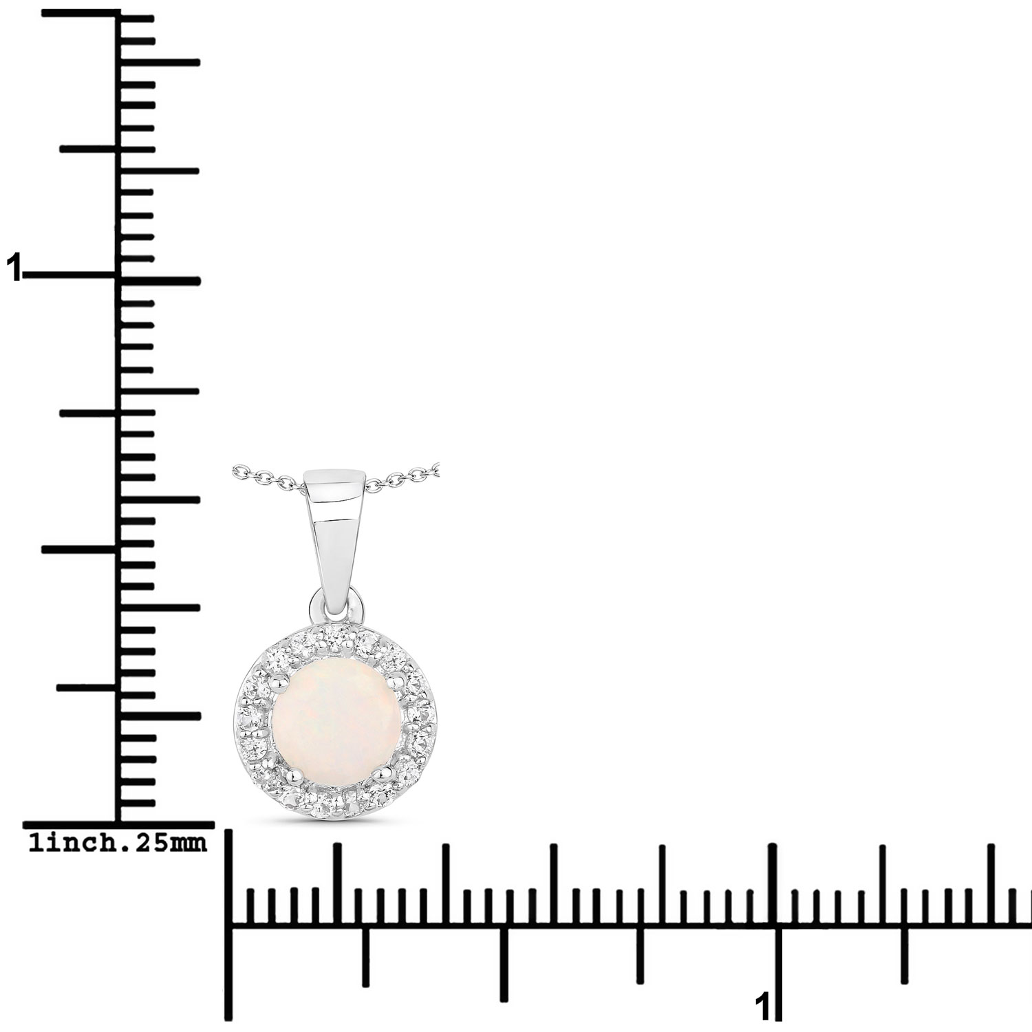 0.84 Carat Genuine Ethiopian Opal and Created White Sapphire .925 Sterling Silver Pendant