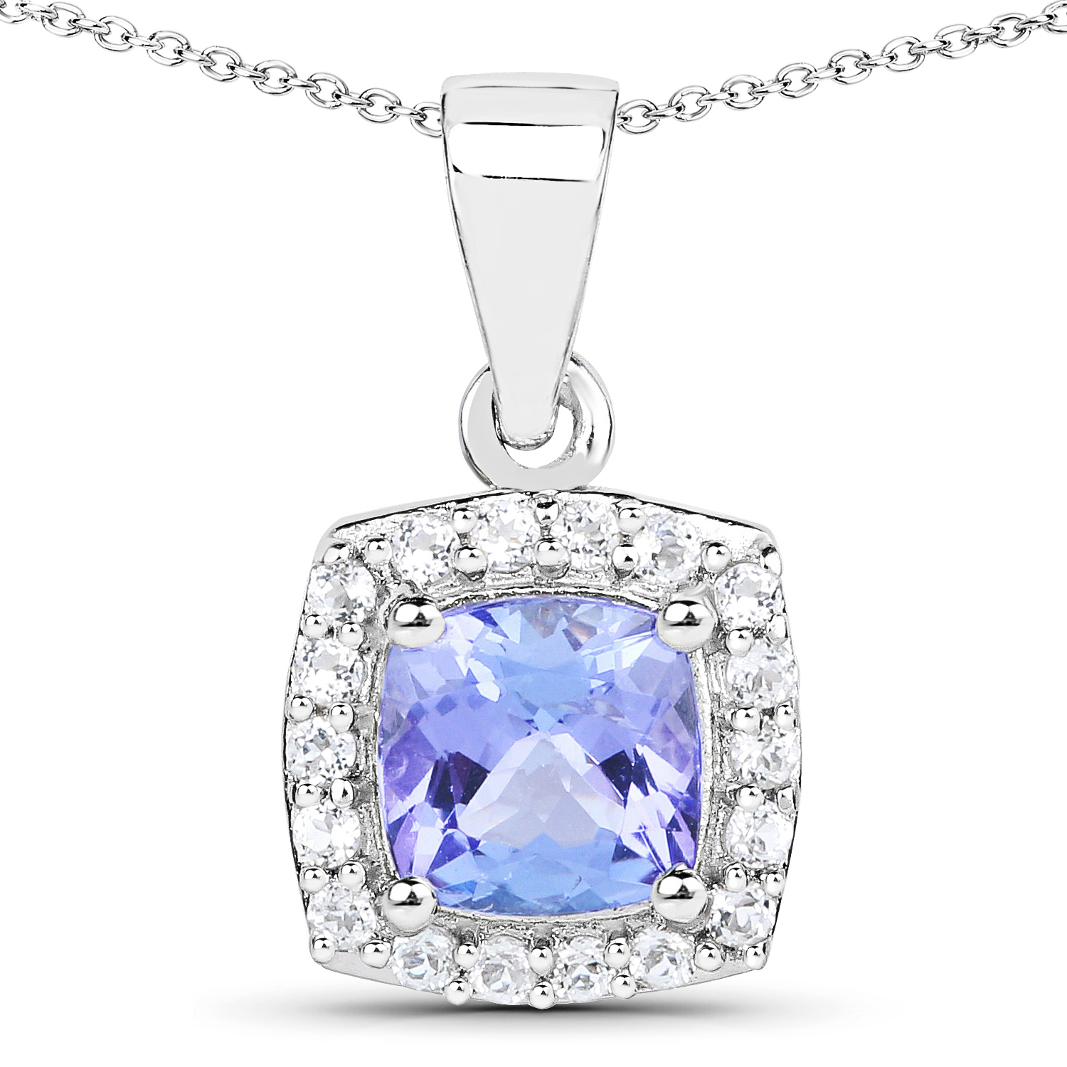 1.22 Carat Genuine Tanzanite and White Topaz .925 Sterling Silver Pendant