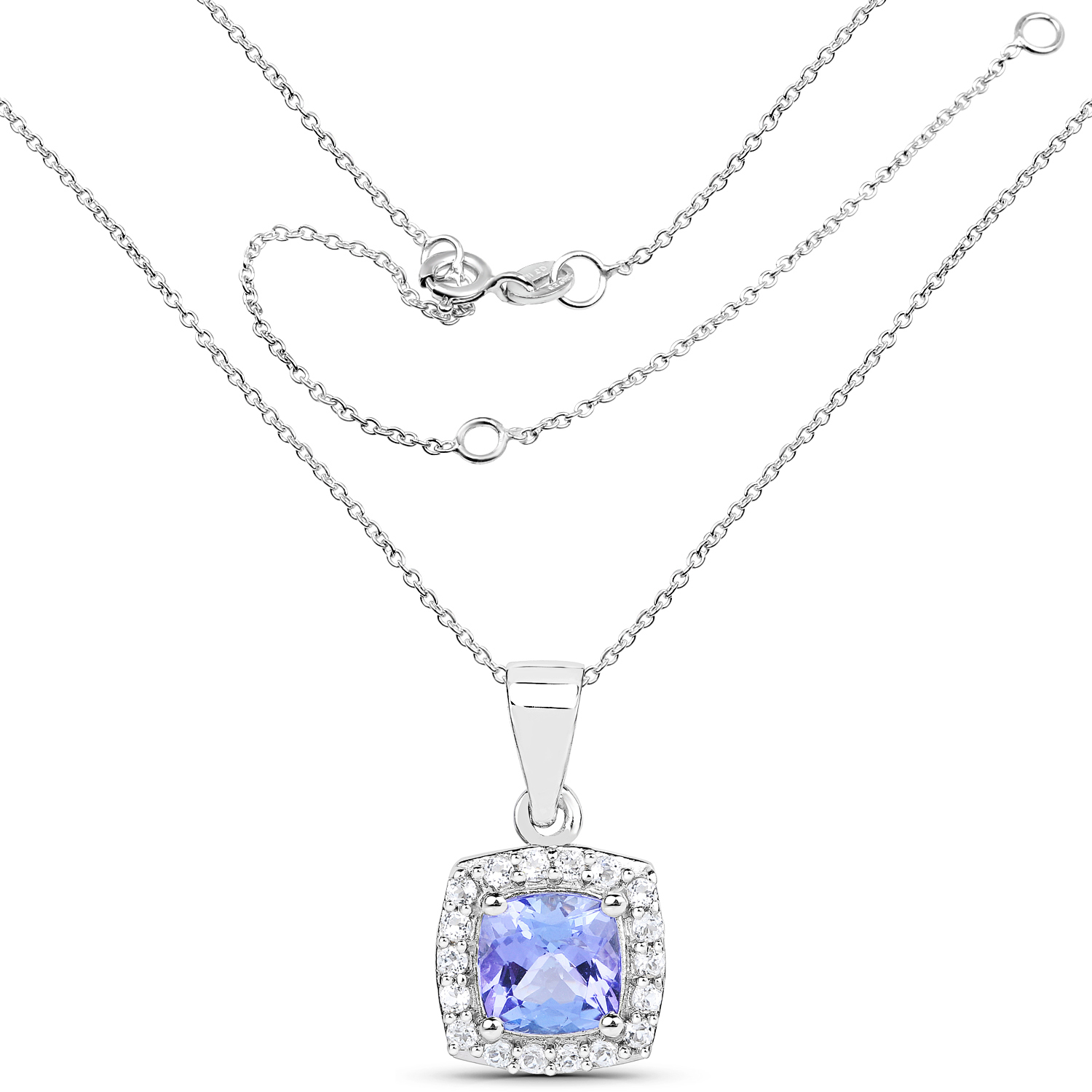 1.22 Carat Genuine Tanzanite and White Topaz .925 Sterling Silver Pendant