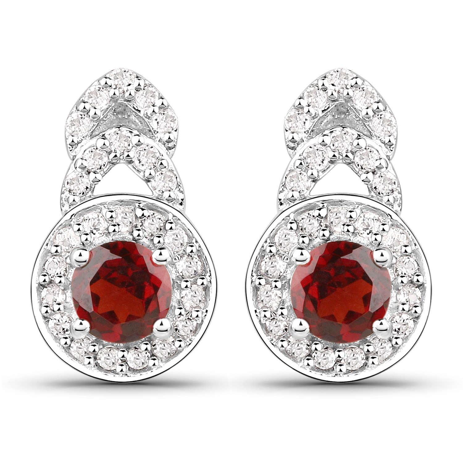 3.20 Carat Genuine Garnet and White Topaz .925 Sterling Silver 3 Piece Jewelry Set (Ring, Earrings, and Pendant w/ Chain)