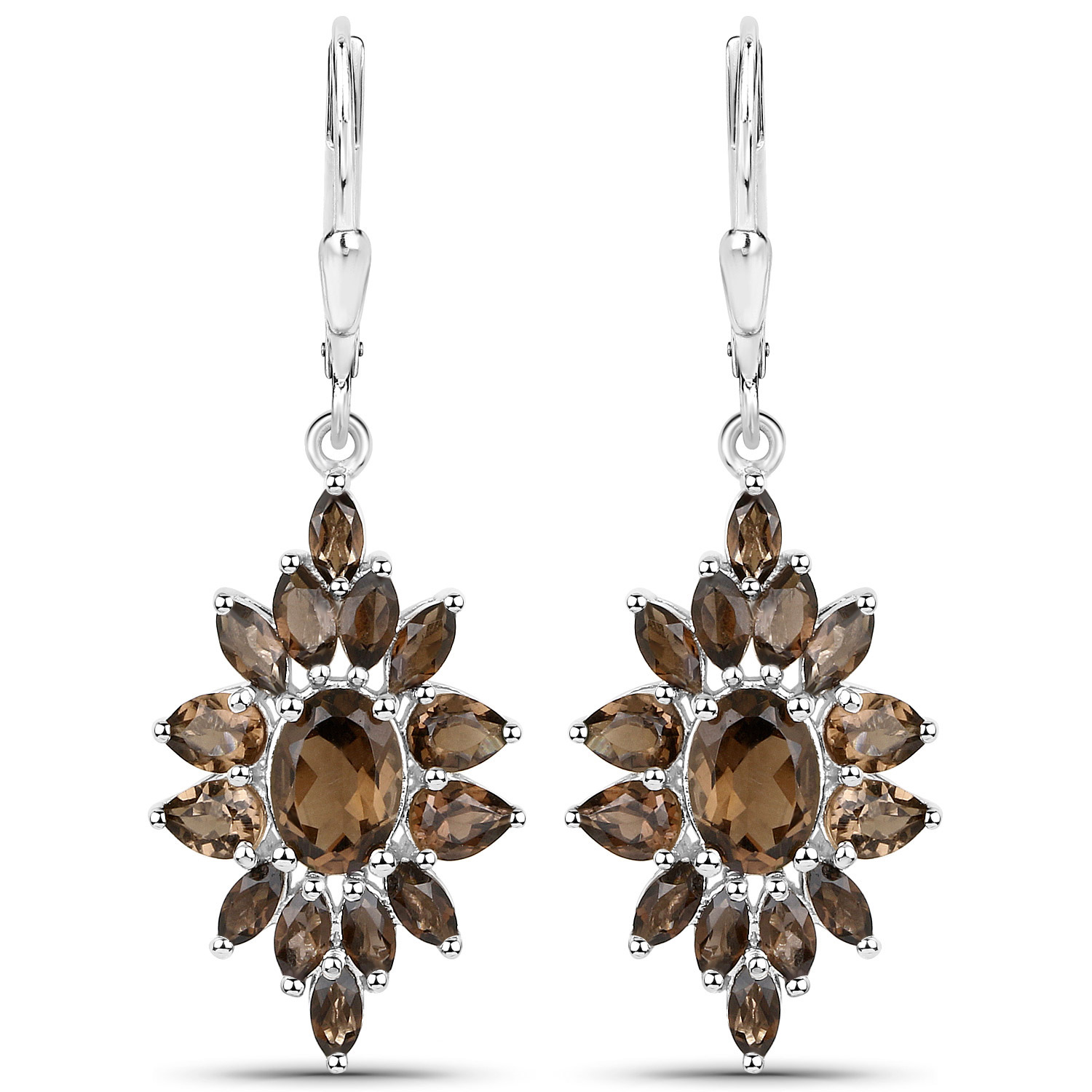 16.36 Carat Genuine Smoky Quartz .925 Sterling Silver 3 Piece Jewelry Set (Ring, Earrings, and Pendant w/ Chain)